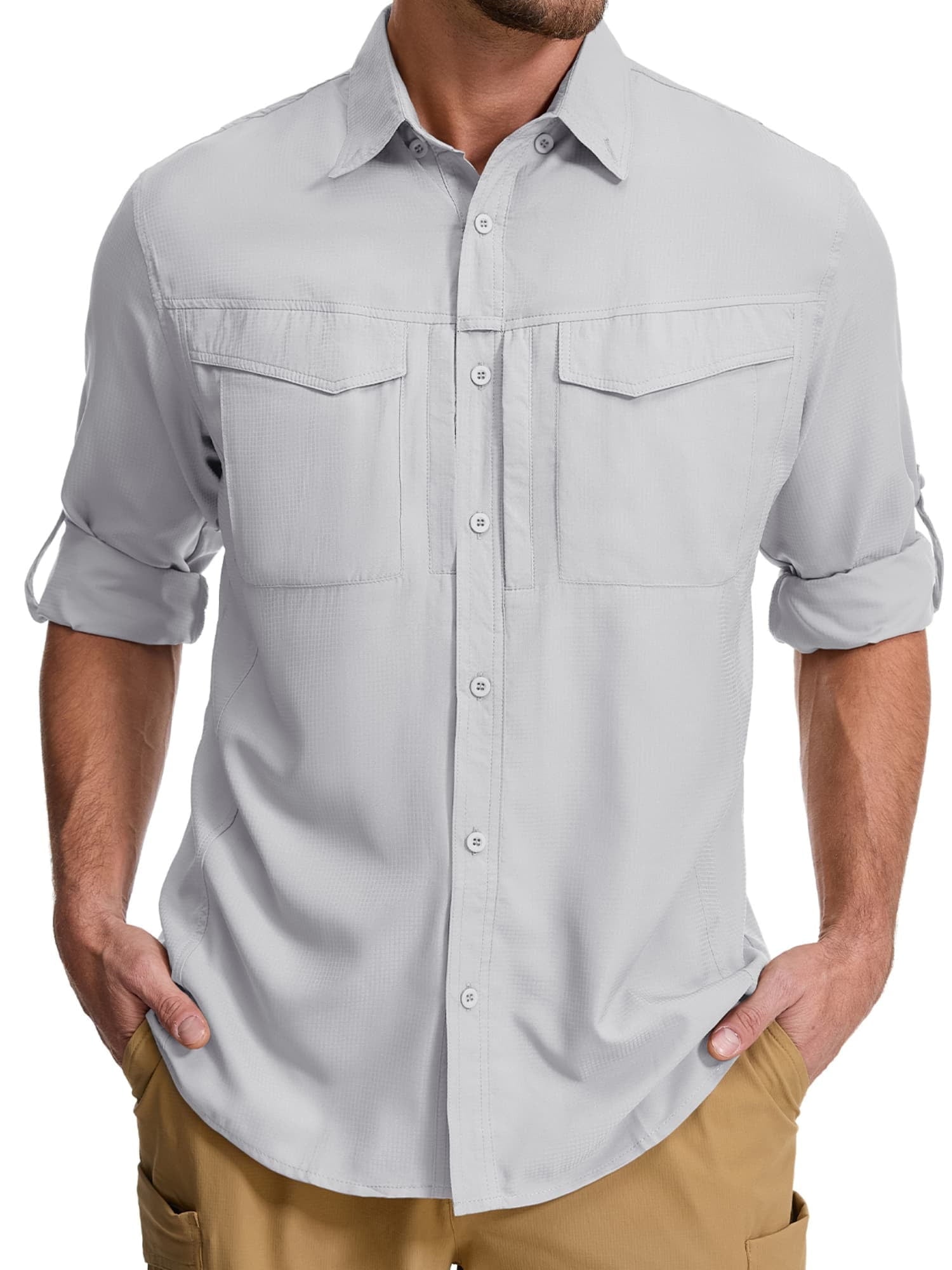 liyiyiyia Work Shirts Mens Quick-Dry Button up Shirt for Casual Fishing Safari Convertible Long Sleeve Shirts