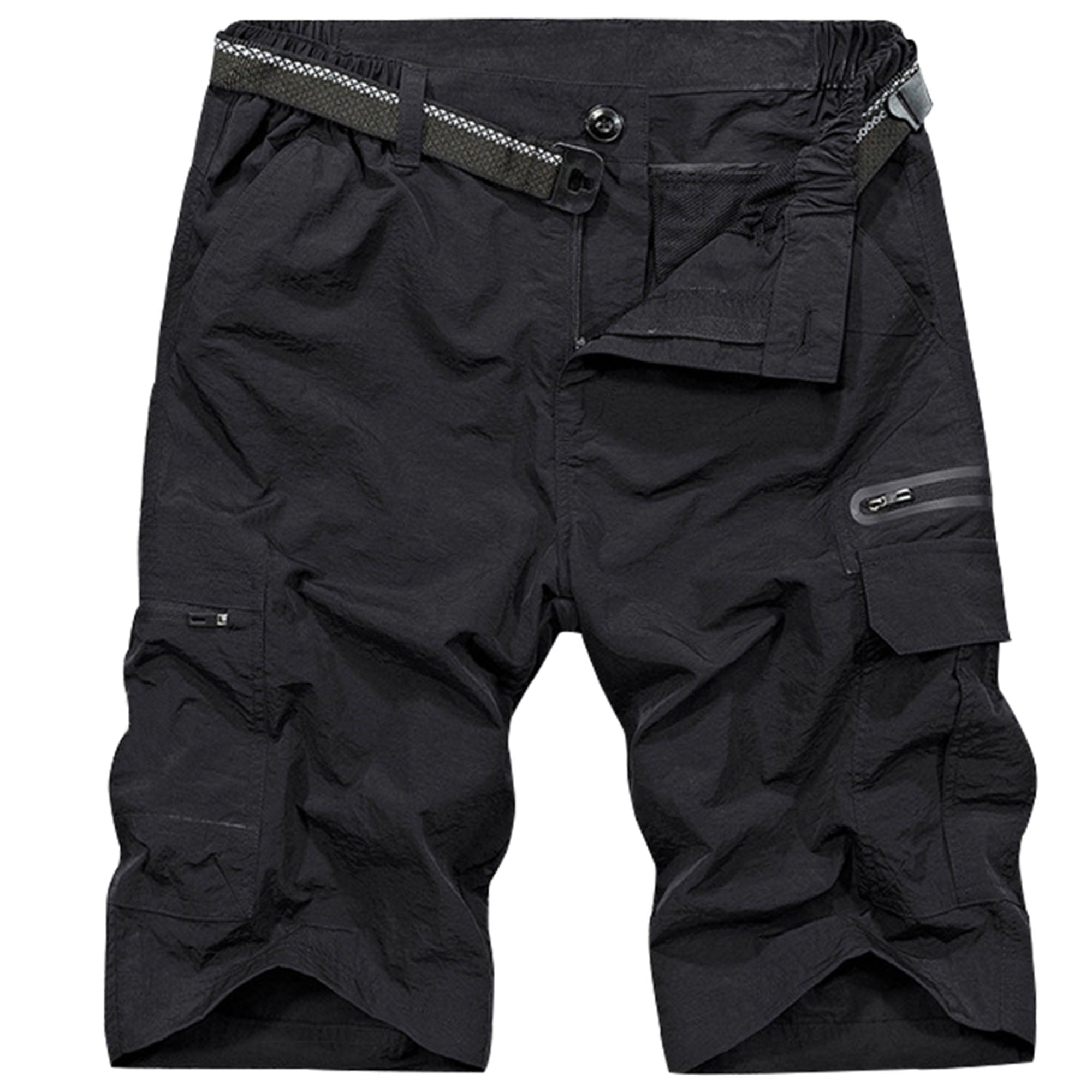 FEN AI Hiking Fishing Shorts for Men Multi Pockets Cargo Work Shorts Elastic Waist Casual Short Outdoor Wear Grey
