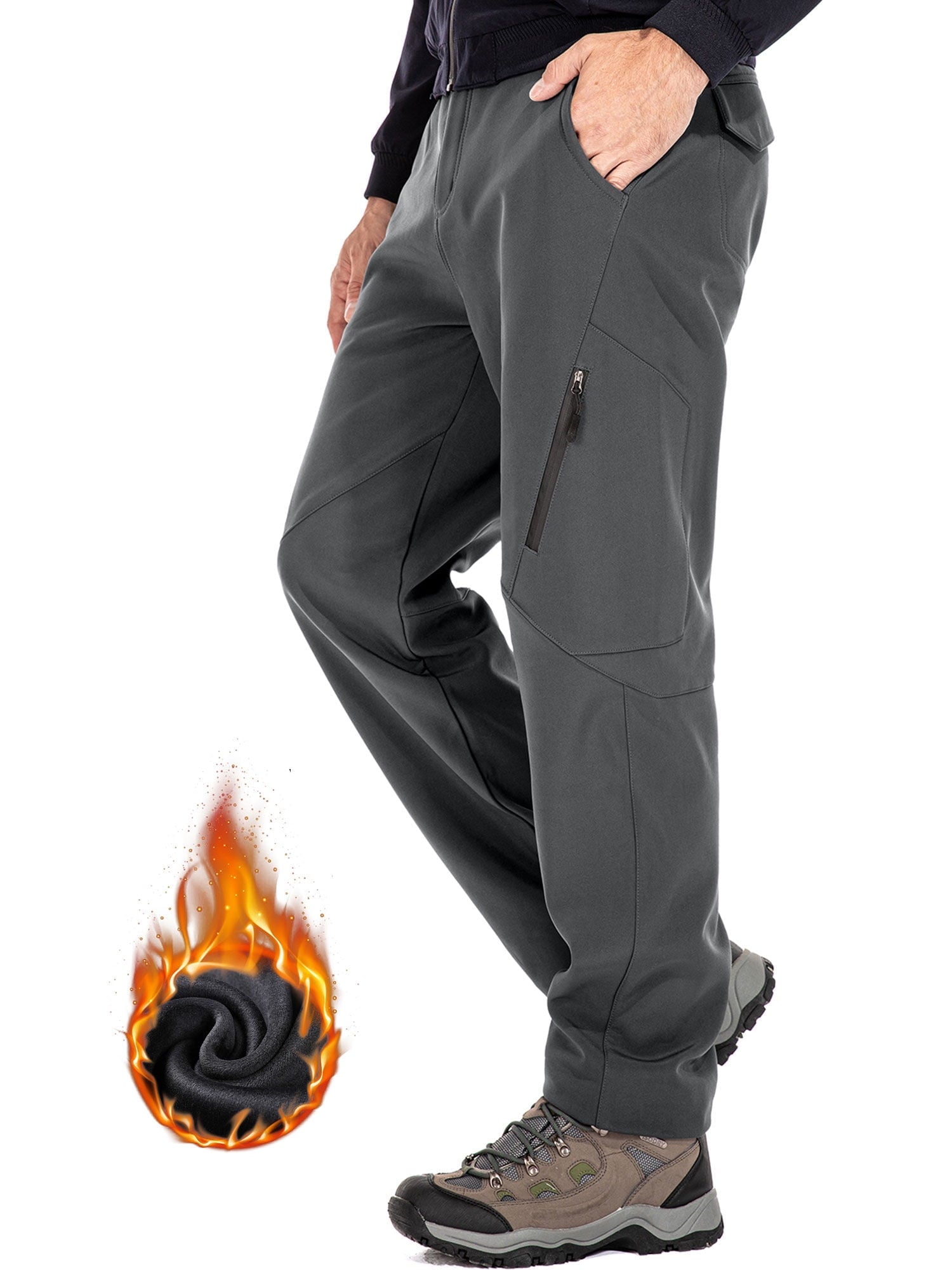 Asfixiado Snow Ski Pants Men Waterproof Softshell Pant Snowboard Trousers Fleece Lined Outdoor Hiking Cargo Pants with 6 Pockets