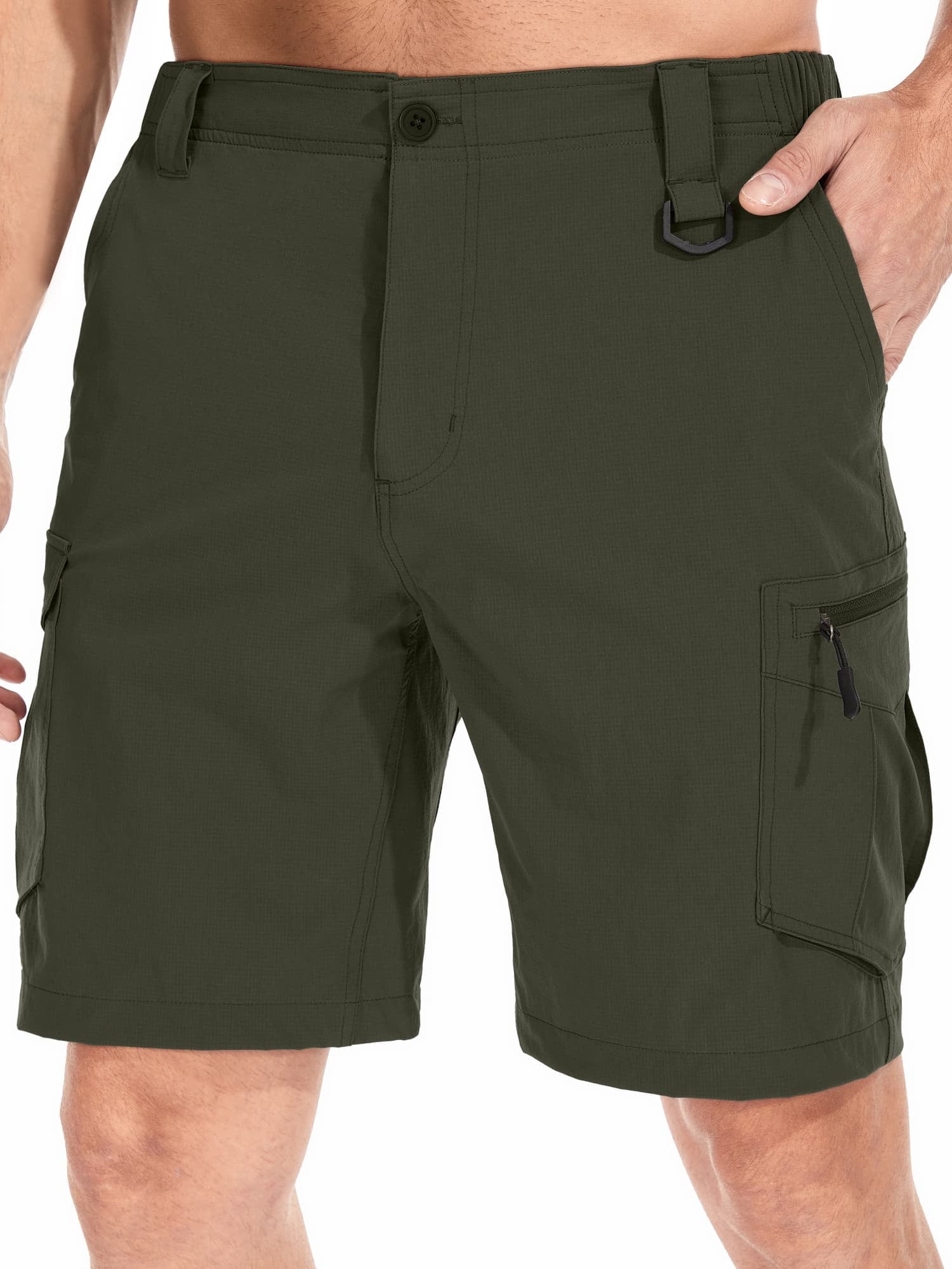 FEN AI Men Quick Drying Outdoor Cargo Shorts Breathable Hiking Fishing Short Elastic Waist Relaxed Grey Casual Summer Shorts with Belt
