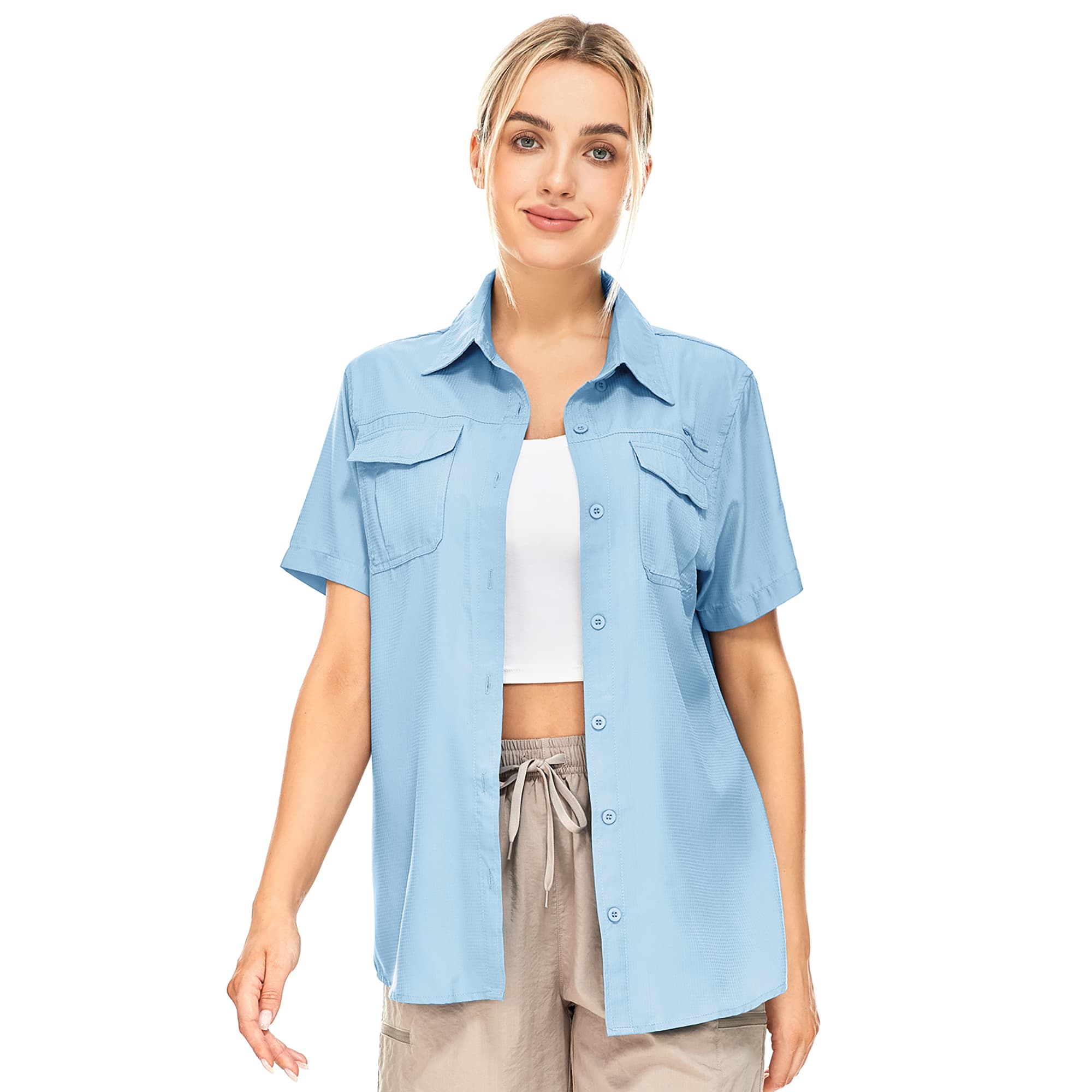 Asfixiado Women Sun Protection Short Sleeve Shirts for Travel Fishing Work Quick Dry Summer Tops Safari Hiking Blouse