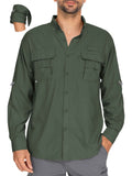 FEN AI Mens Work Shirts Long Sleeve Hiking Fishing UV Shirt Quick Dry Tops Convertible Short Sleeve Shirts Men for Travel Outdoor Safari Khaki