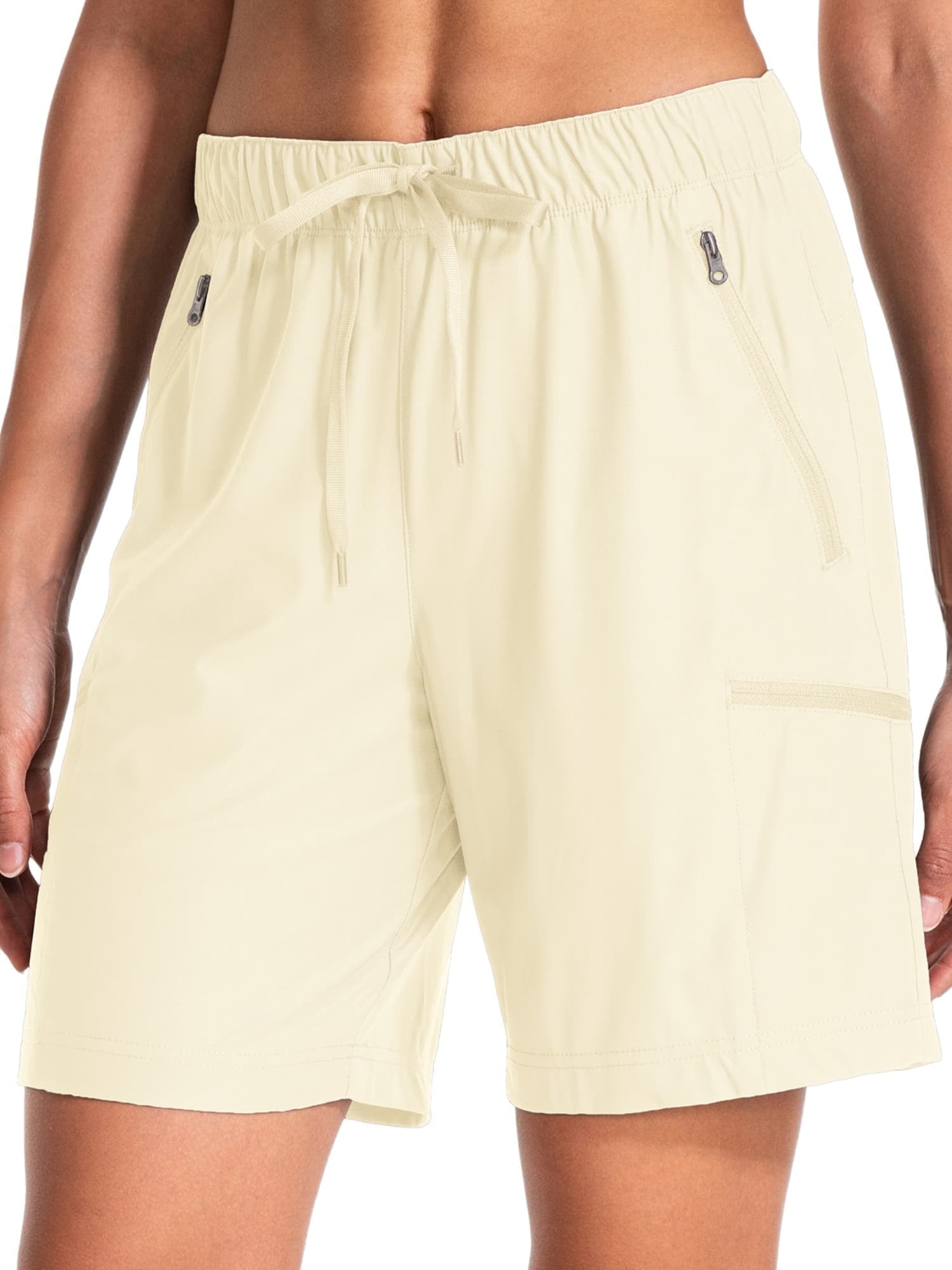 FEN AI Women's Hiking Black Cargo Shorts Quick Dry Lightweight Summer Shorts for Ladies Travel Outdoor Wear with Zipper Pockets