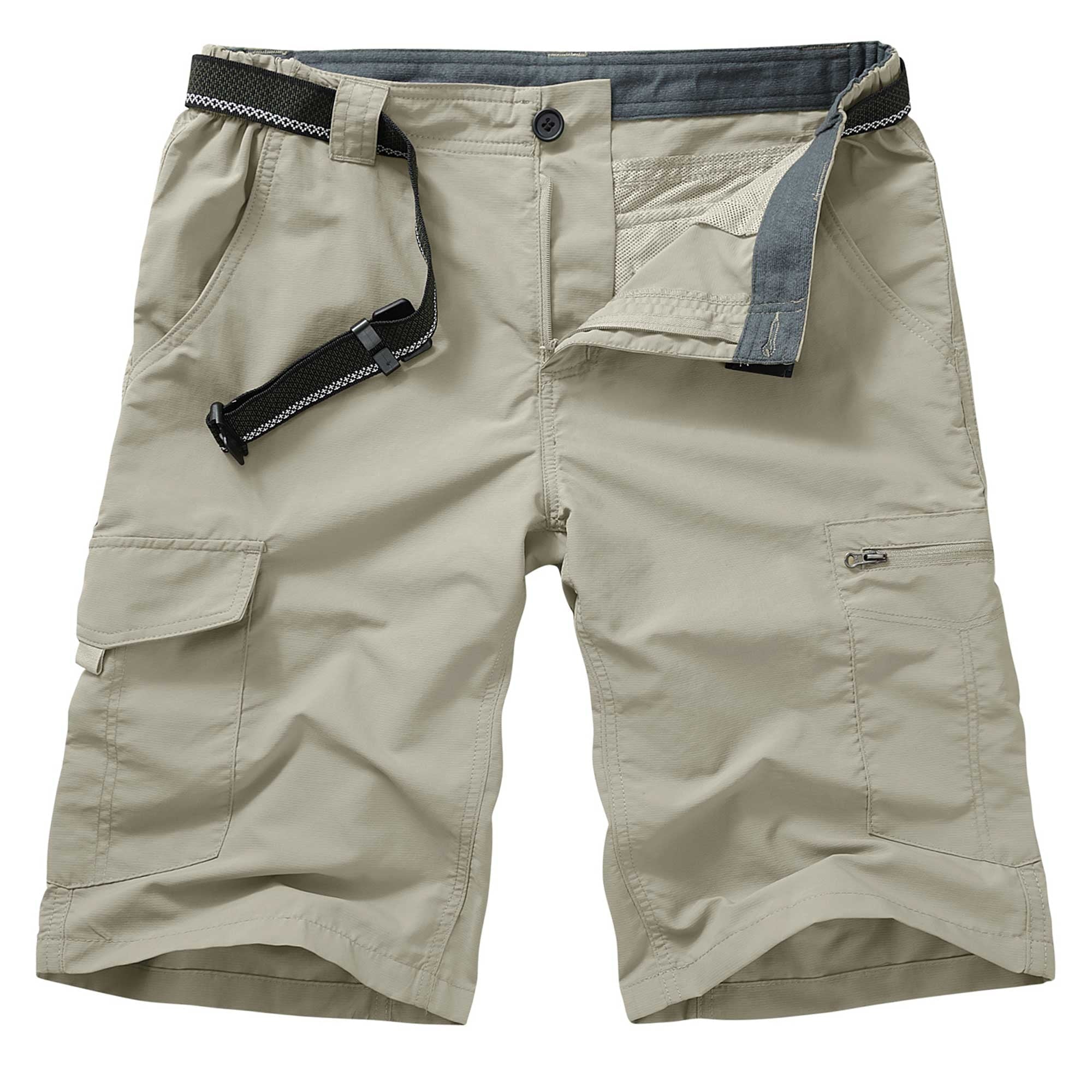 FEN AI Men Outdoor Casual Shorts Expandable Waist Quick Dry Cargo Fishing Short Water Resistant Lightweight Workwear Grey