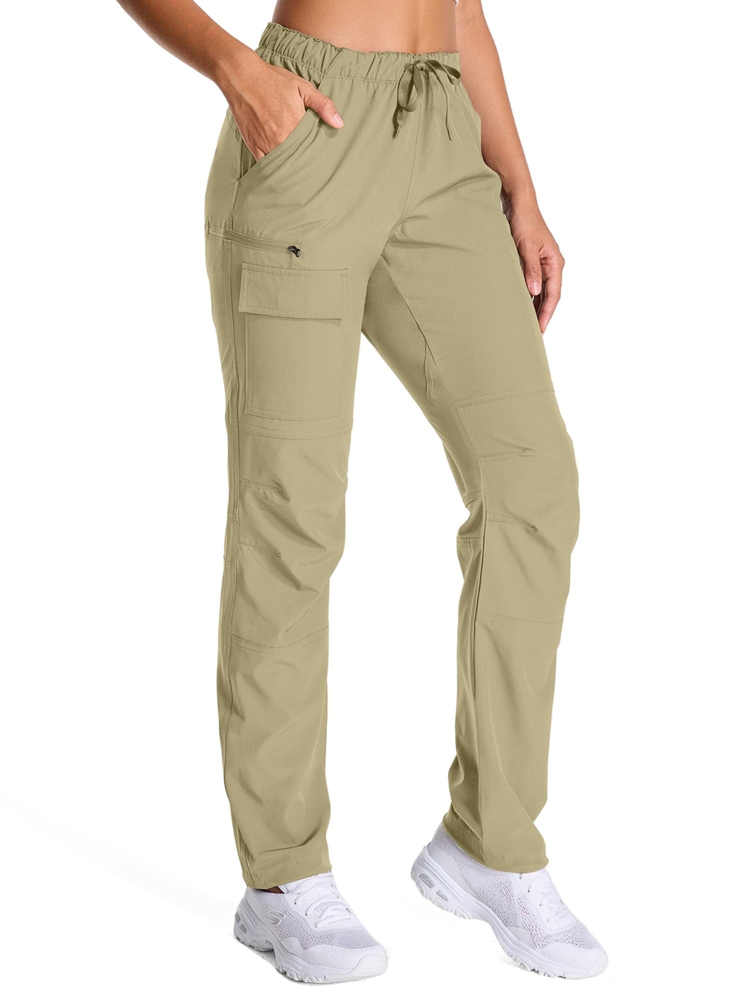 liyiyiyia Womens Quick Dry Hiking Pants Elastic Waist Black Cargo Pants Lightweight Water Resistant Travel Work Trousers