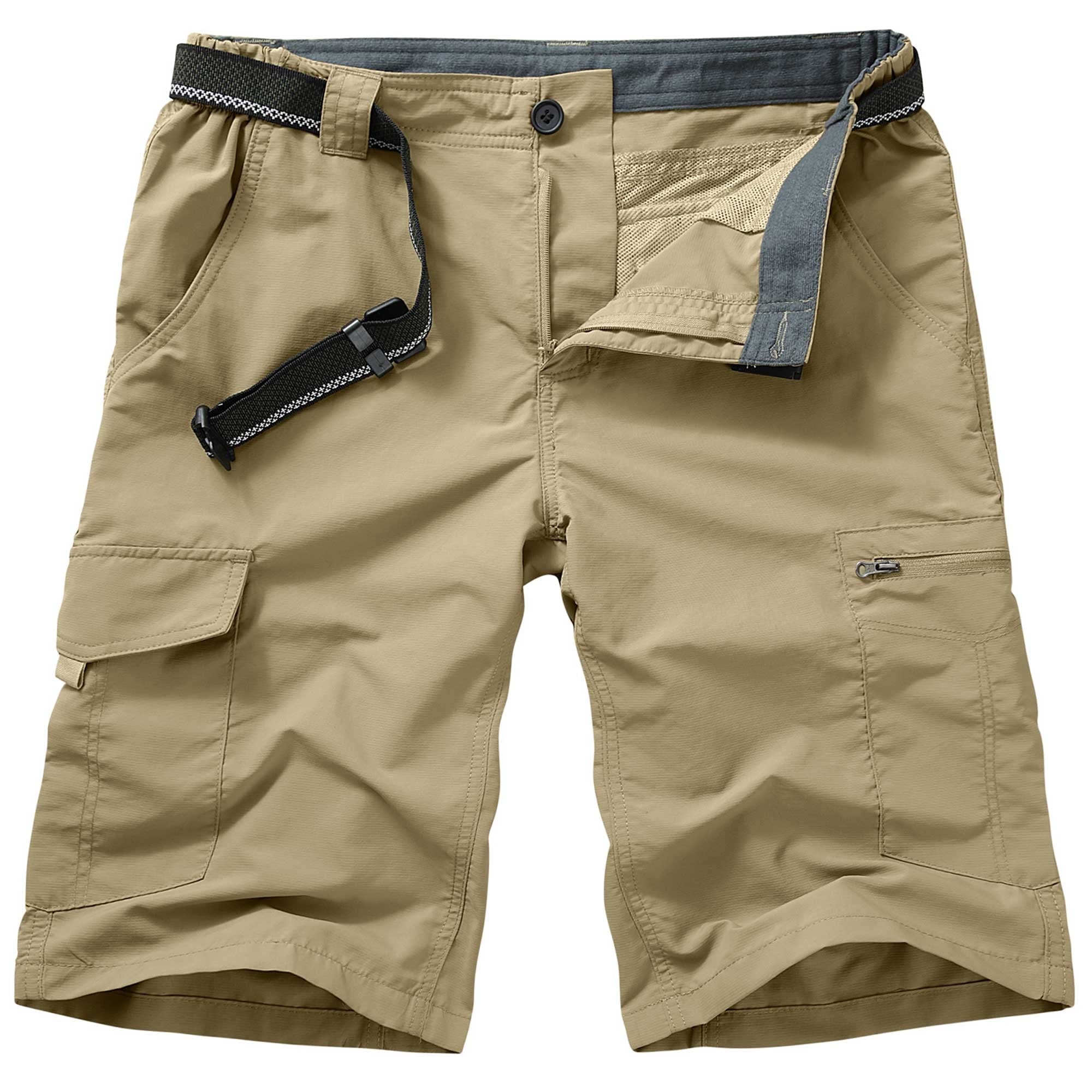 FEN AI Men Outdoor Casual Shorts Expandable Waist Quick Dry Cargo Fishing Short Water Resistant Lightweight Workwear Grey