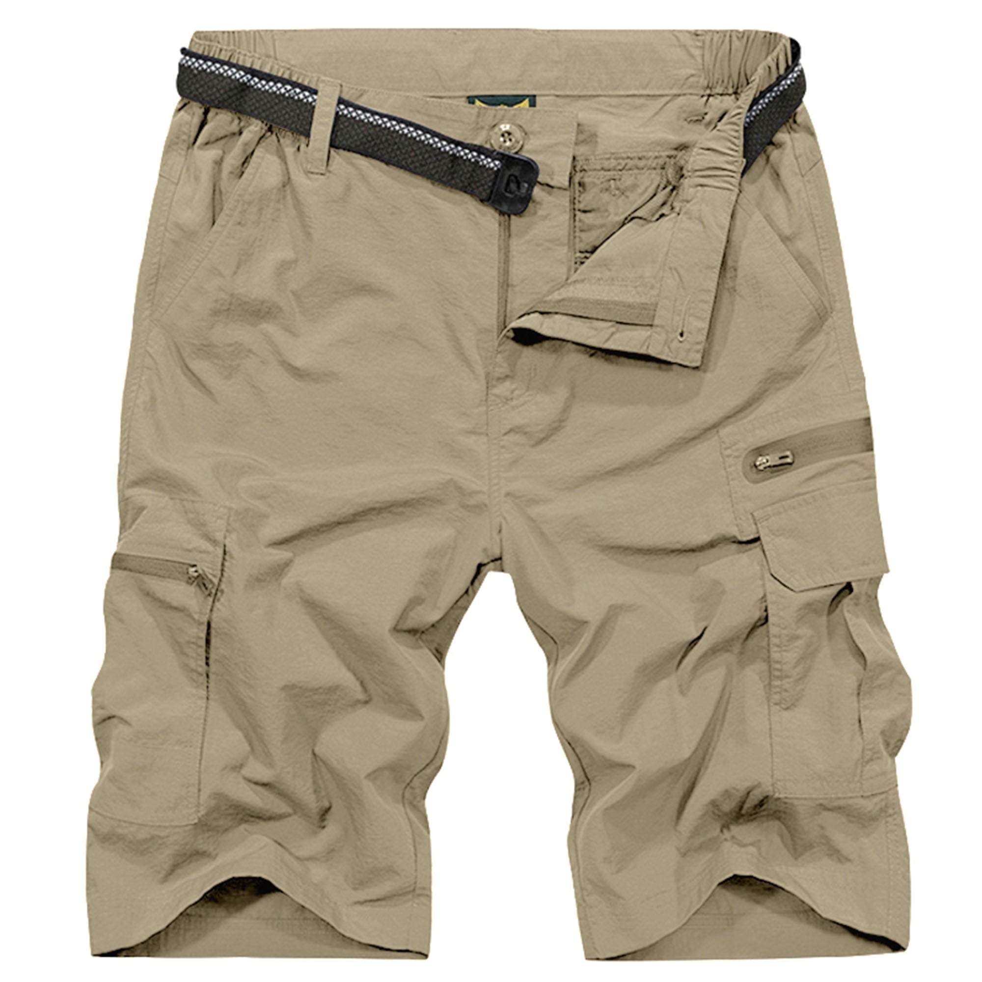 FEN AI Hiking Fishing Shorts for Men Multi Pockets Cargo Work Shorts Elastic Waist Casual Short Outdoor Wear Grey