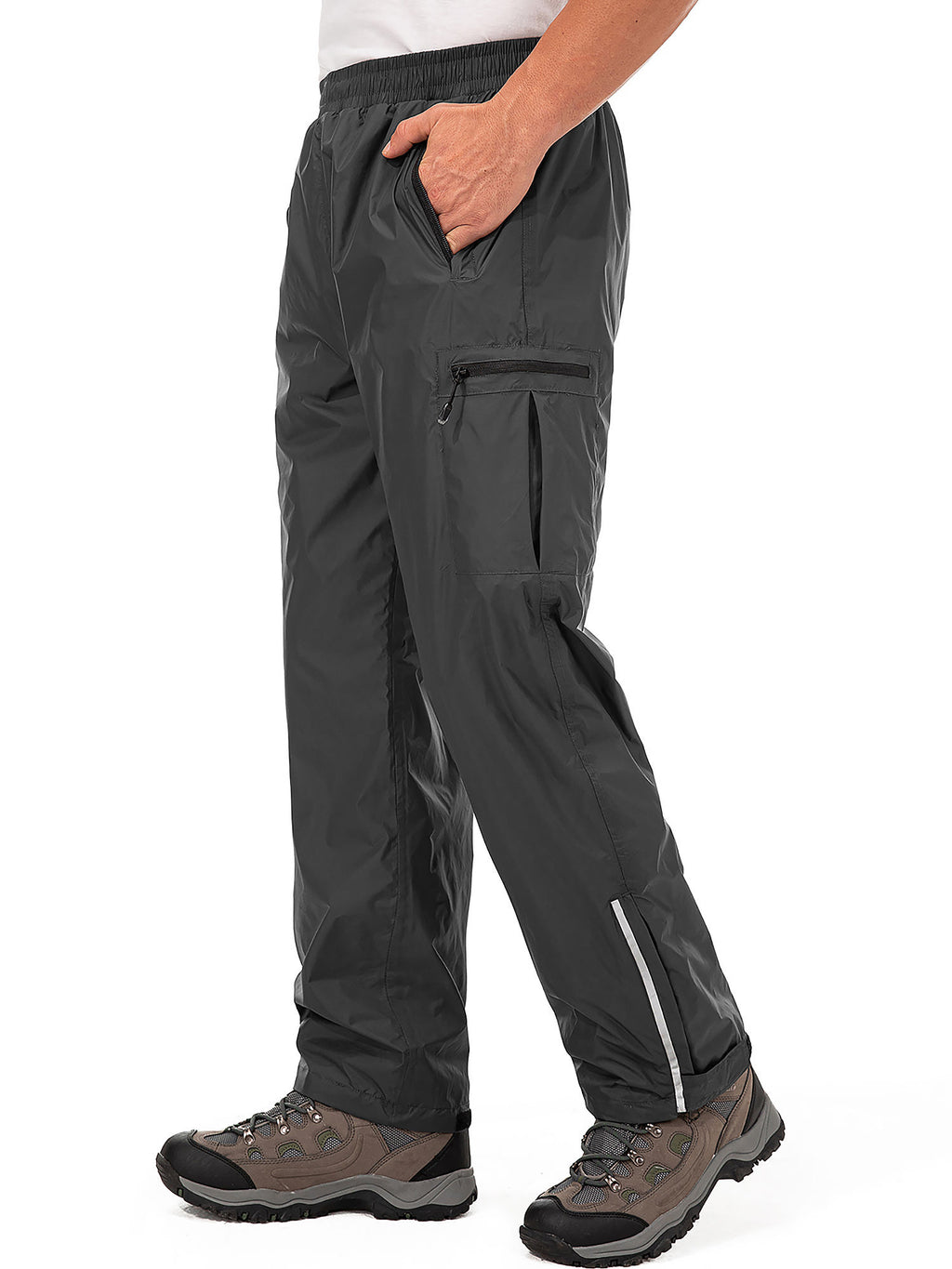 POENTAB Rain Pants for Men Waterproof Lightweight Windproof Rain Over Work Pant Hiking Fishing Outdoor Trousers with Zipper Pockets