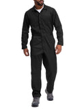 Asfixiado Men's Long Sleeve Coverall Multi Pockets Black Overalls Workwear for Men Stain & Wrinkle Resistant Work Jumpsuit