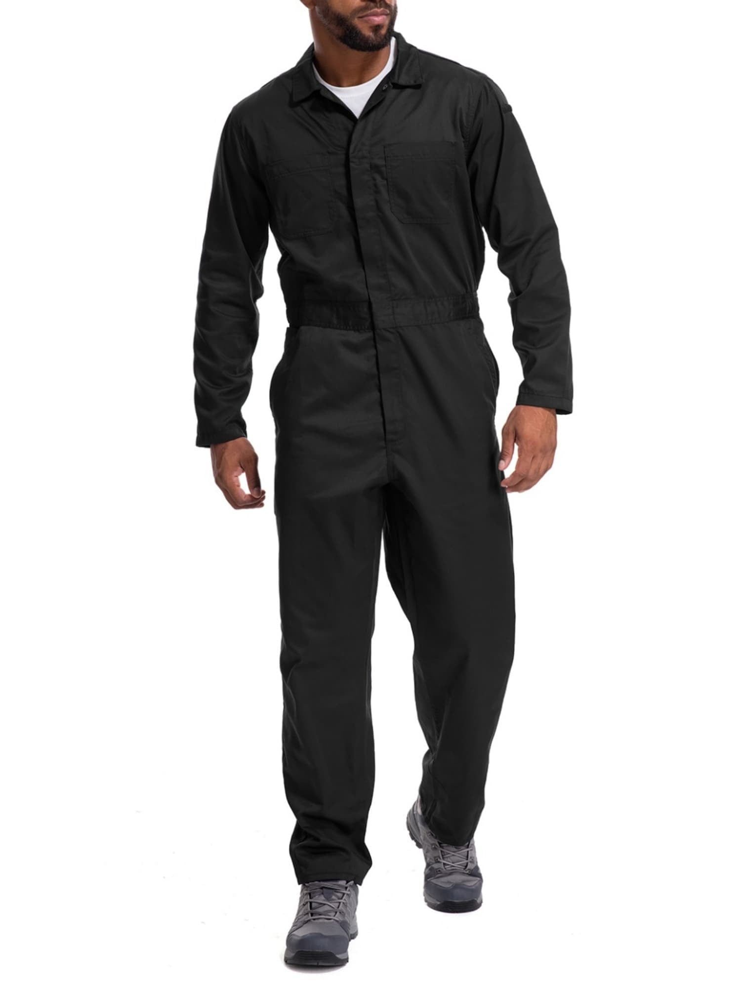 Asfixiado Men's Long Sleeve Coverall Multi Pockets Black Overalls Workwear for Men Stain & Wrinkle Resistant Work Jumpsuit
