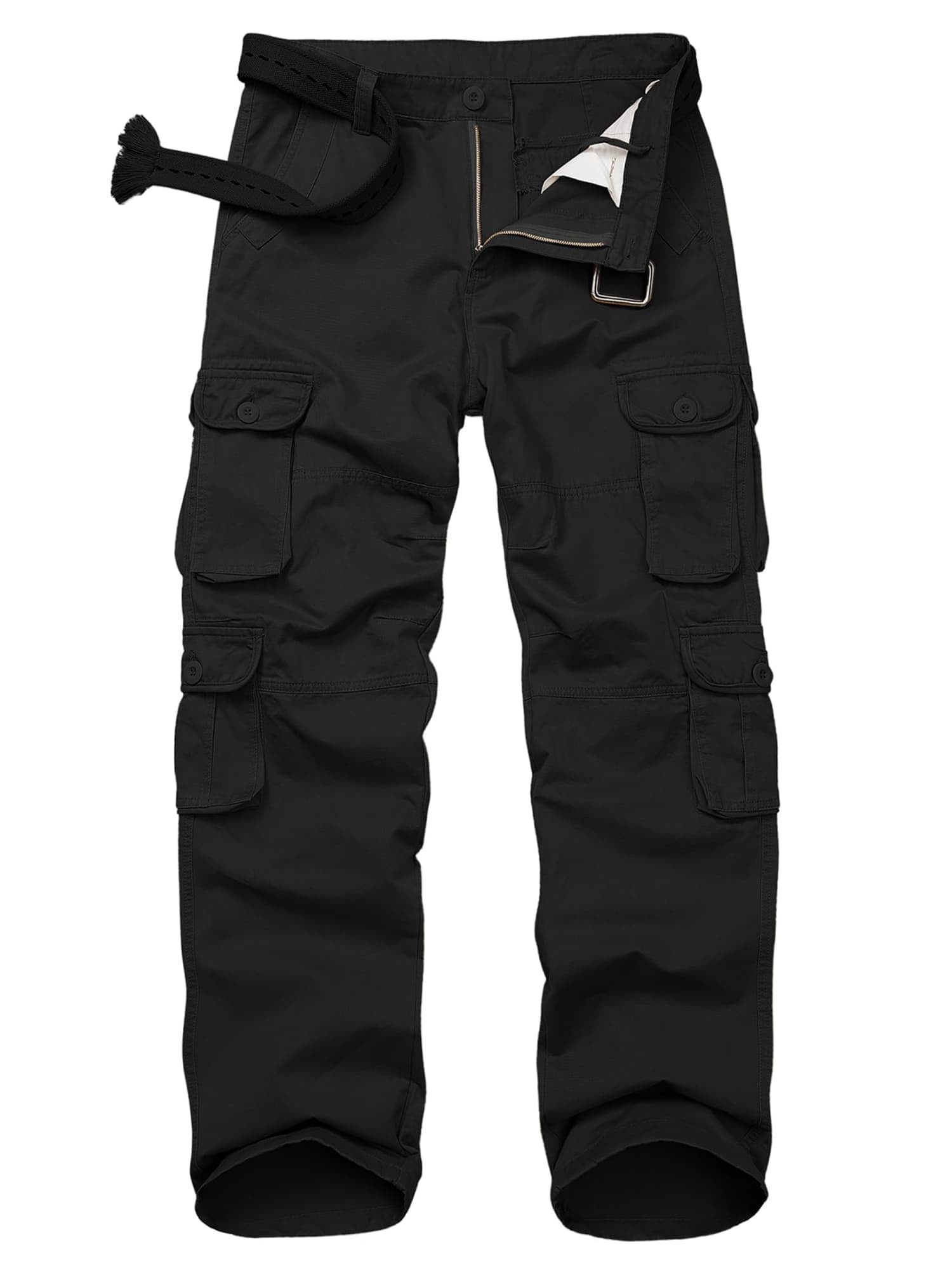 liyiyiyia Mens Black Cargo Pants Cotton Work Pants for Men Ripstop Trousers with 8 Pockets (No Belt)