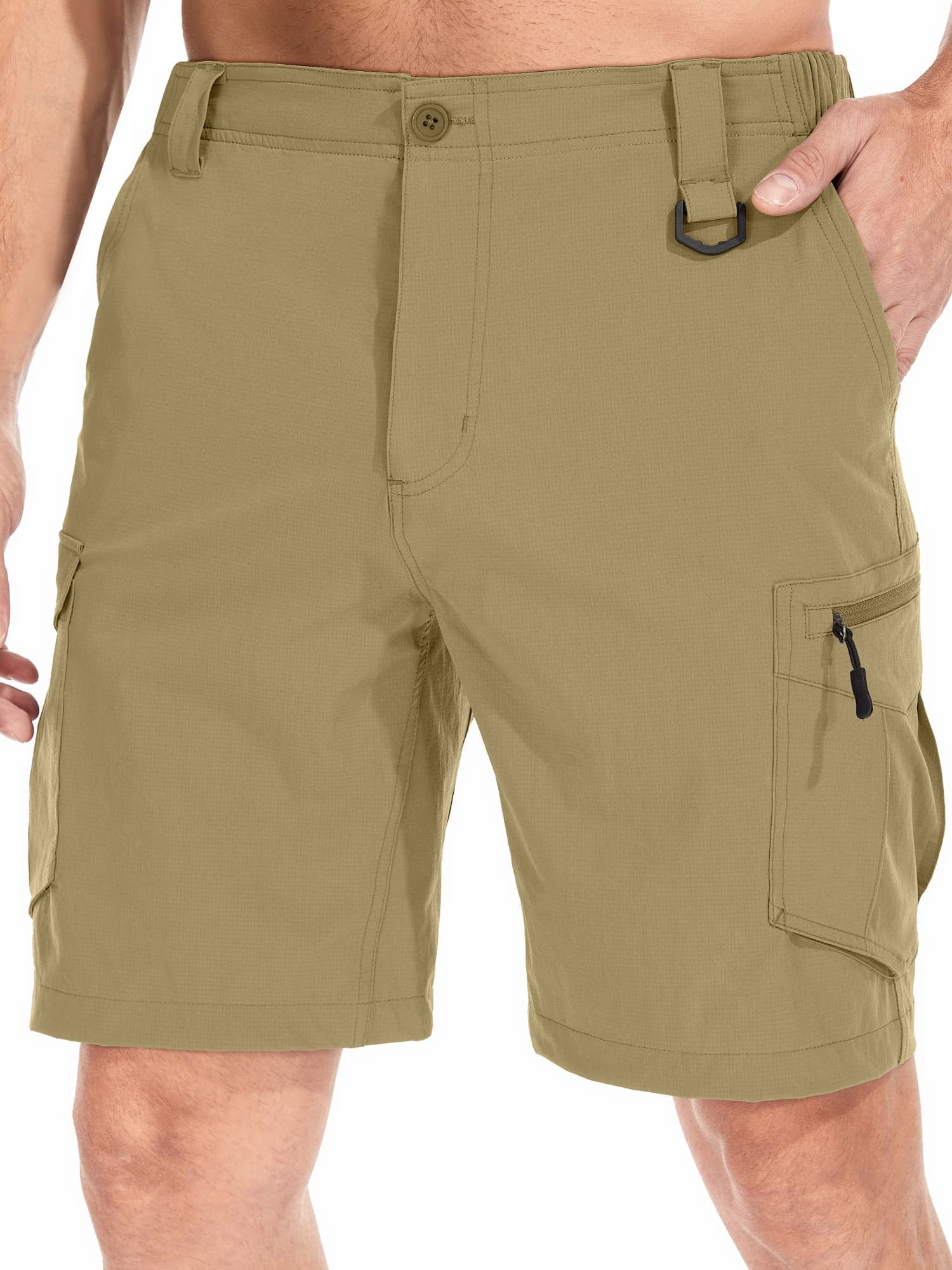FEN AI Men Quick Drying Outdoor Cargo Shorts Breathable Hiking Fishing Short Elastic Waist Relaxed Grey Casual Summer Shorts with Belt