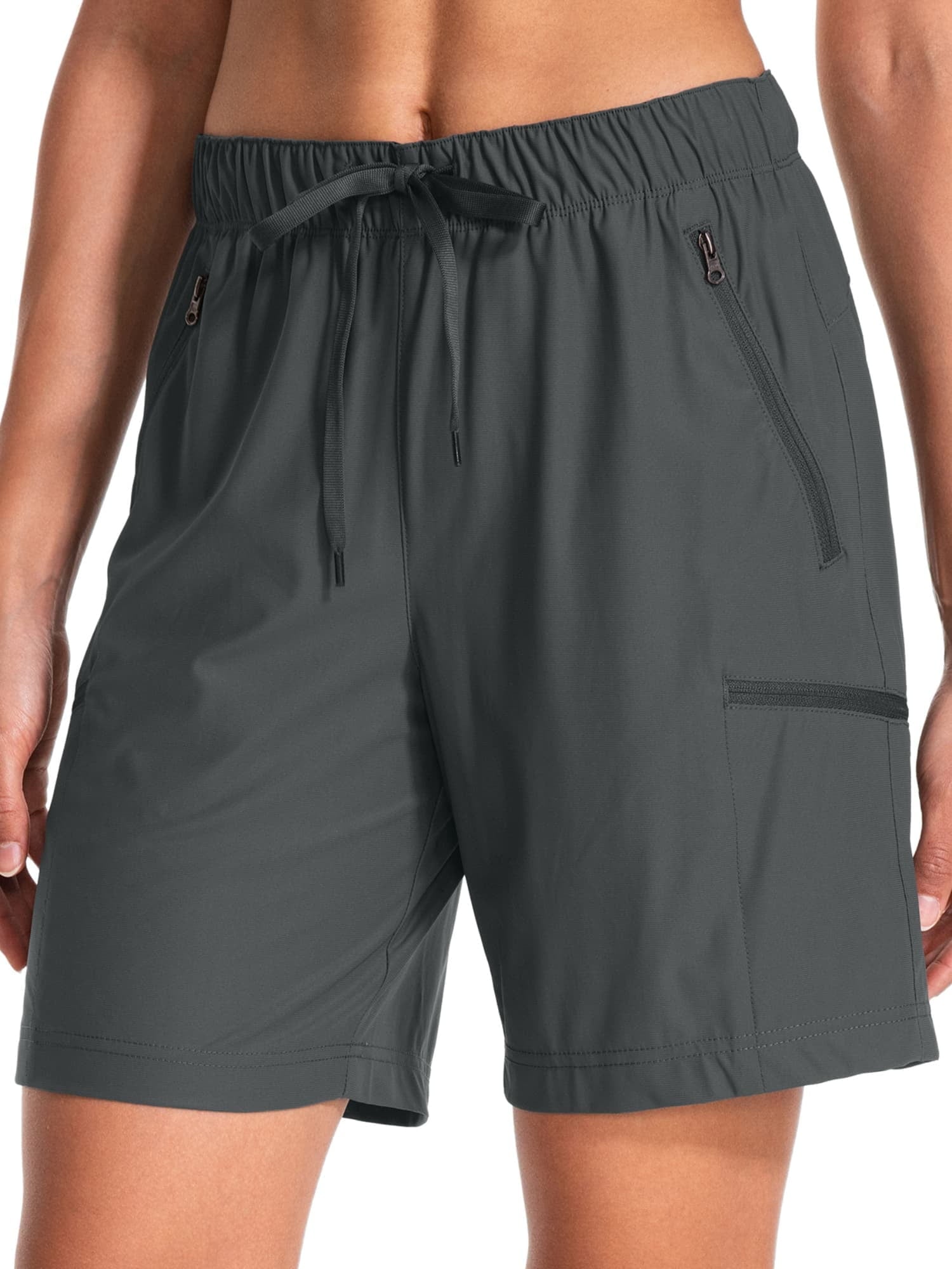 FEN AI Women's Hiking Black Cargo Shorts Quick Dry Lightweight Summer Shorts for Ladies Travel Outdoor Wear with Zipper Pockets