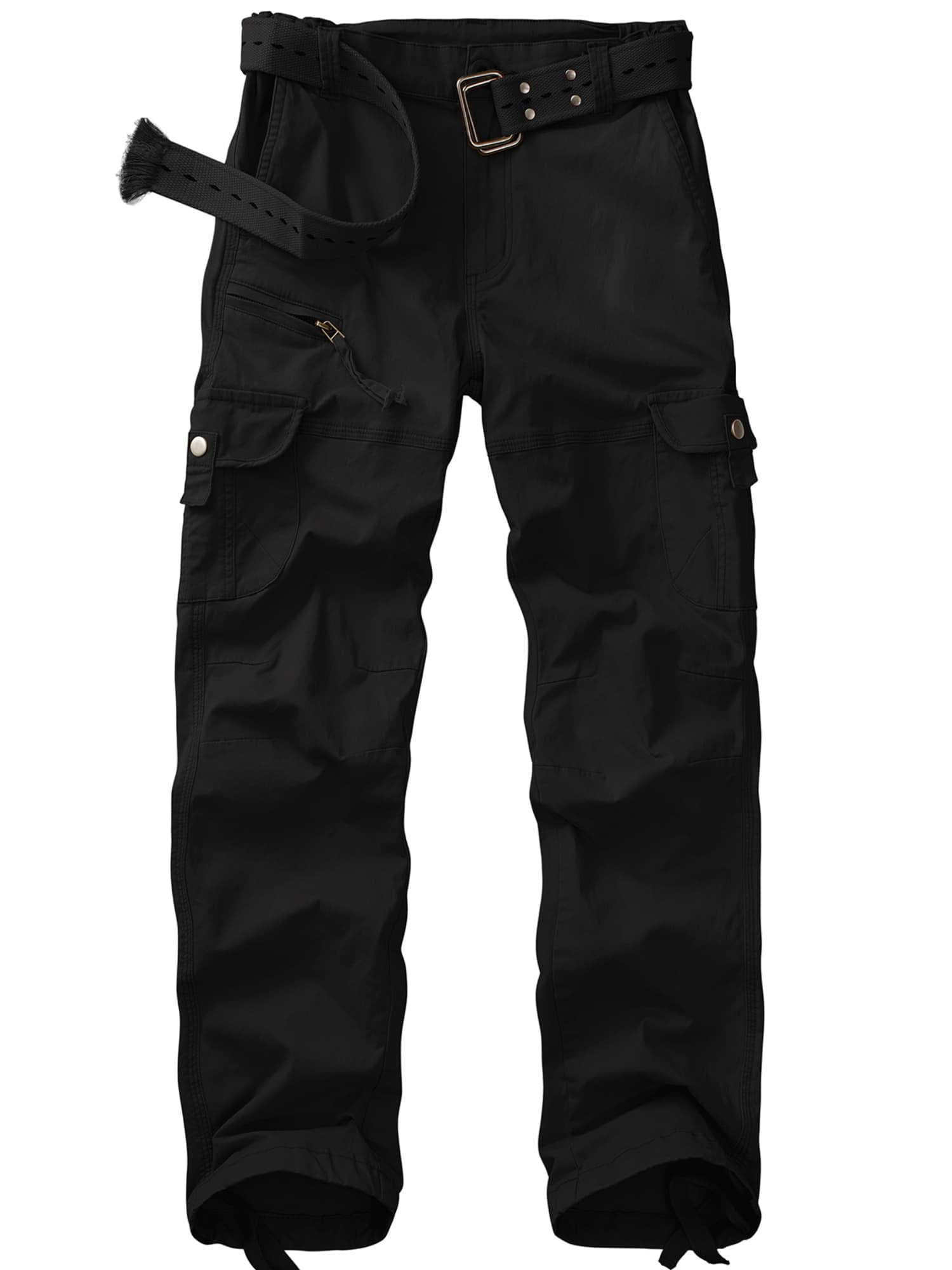 Asfixiado Womens Black Cotton Cargo Pants with 7 Pockets, Outdoor Work Pant for Women Casual Streetwear Work Trousers (No Belt)