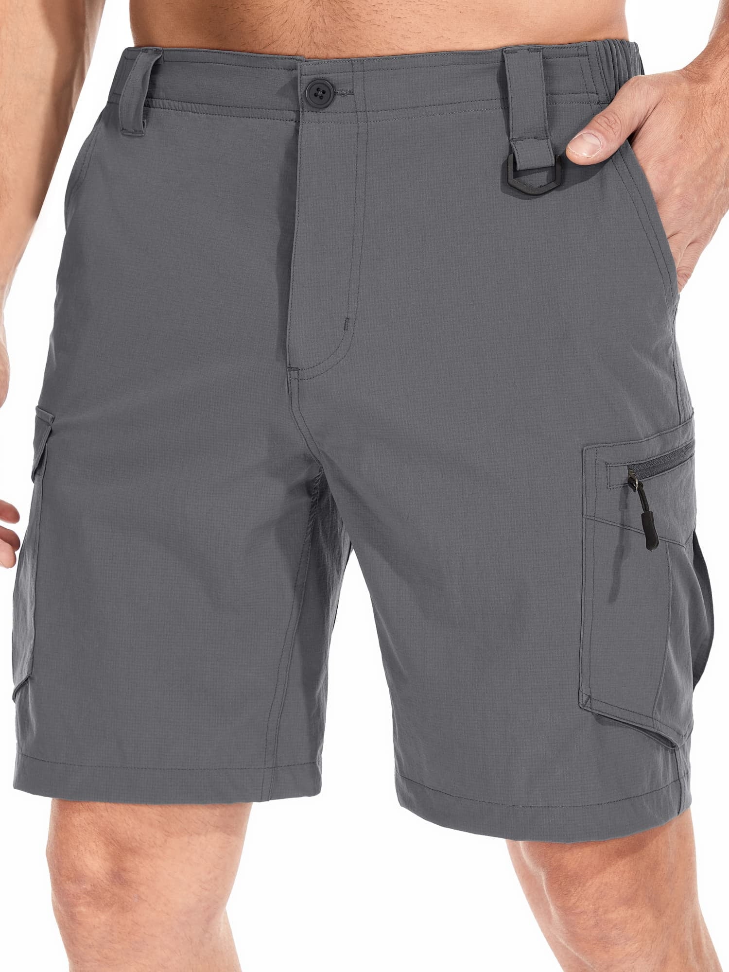 FEN AI Men Quick Drying Outdoor Cargo Shorts Breathable Hiking Fishing Short Elastic Waist Relaxed Grey Casual Summer Shorts with Belt