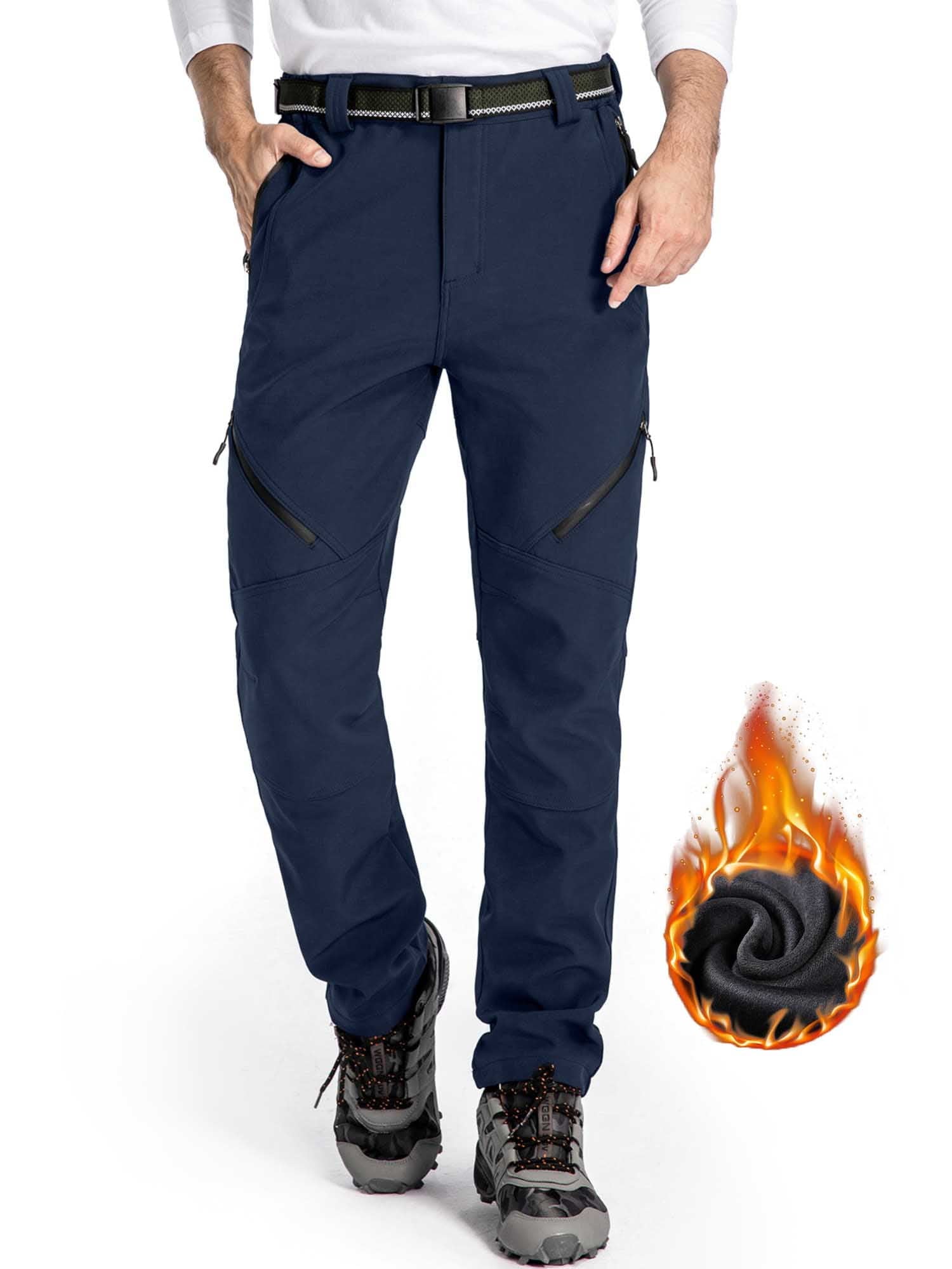 Asfixiado Ski Snow Pants Men Fleece Lined Cargo Pant for Hiking Outdoor Insulated Winter Warm Softshell Trousers Black