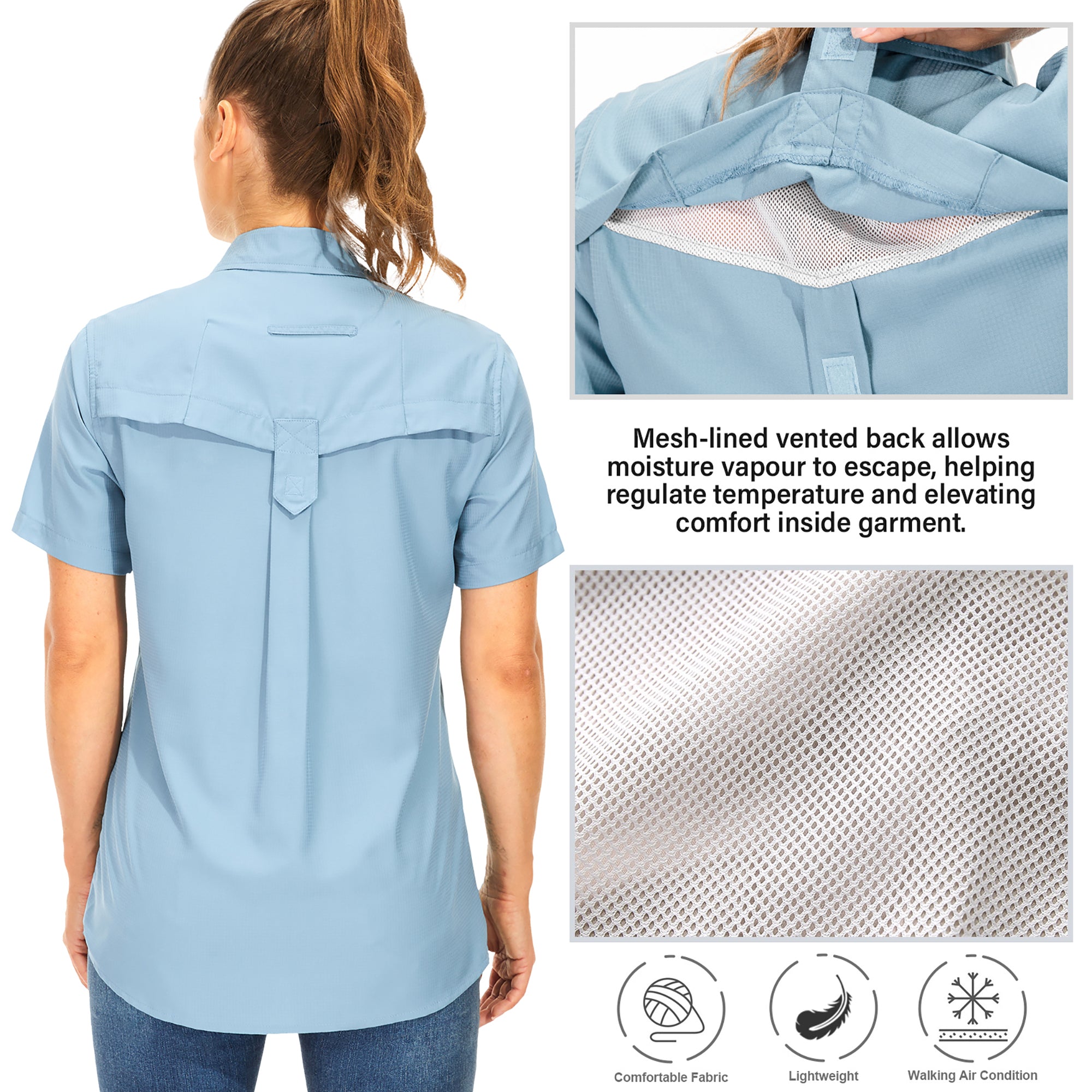 Asfixiado Women Sun Protection Short Sleeve Shirts for Travel Fishing Work Quick Dry Summer Tops Safari Hiking Blouse