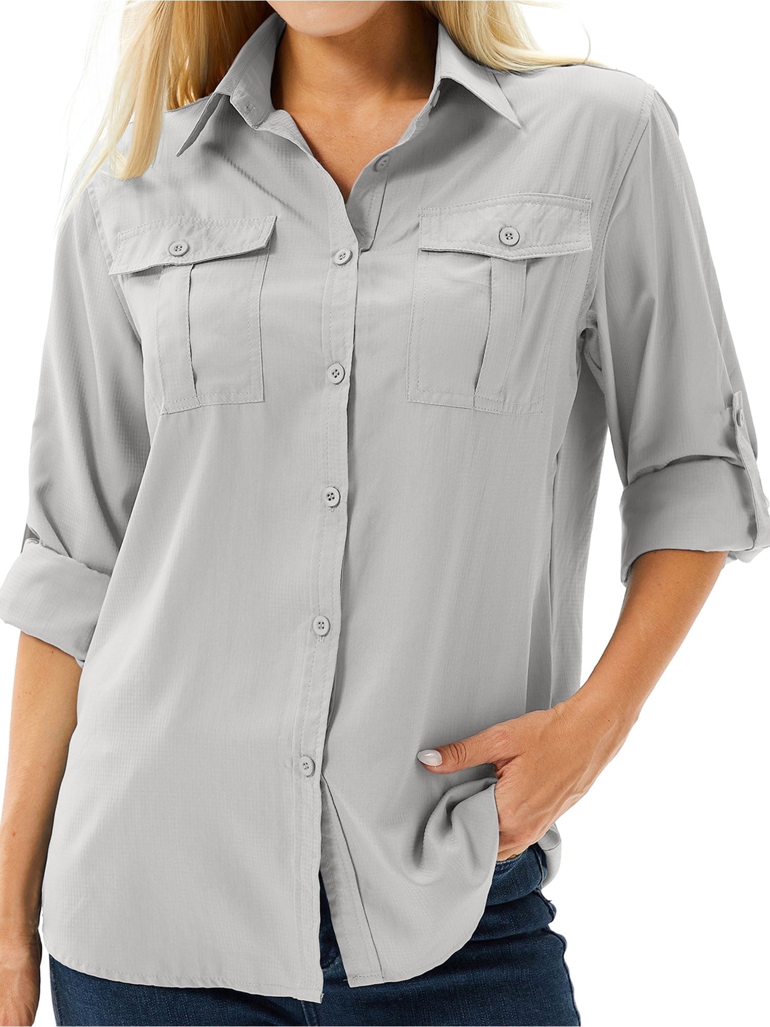 POENTAB Women's Button Down Safari Shirts UPF 10+ Long Sleeve UV Shirt Sun Protection Outdoor Quick Dry Fishing Hiking Travel Gardening Tops