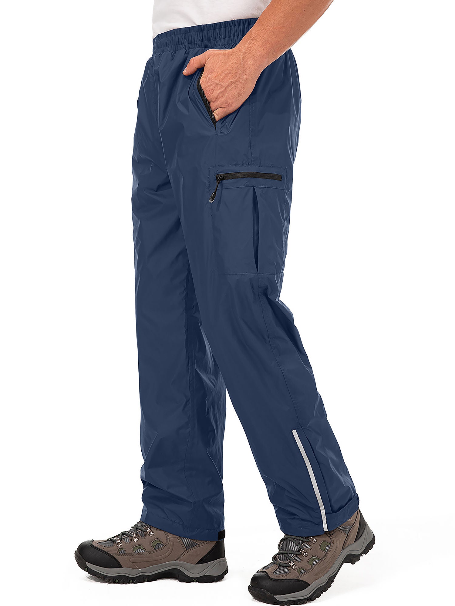 POENTAB Rain Pants for Men Waterproof Lightweight Windproof Rain Over Work Pant Hiking Fishing Outdoor Trousers with Zipper Pockets