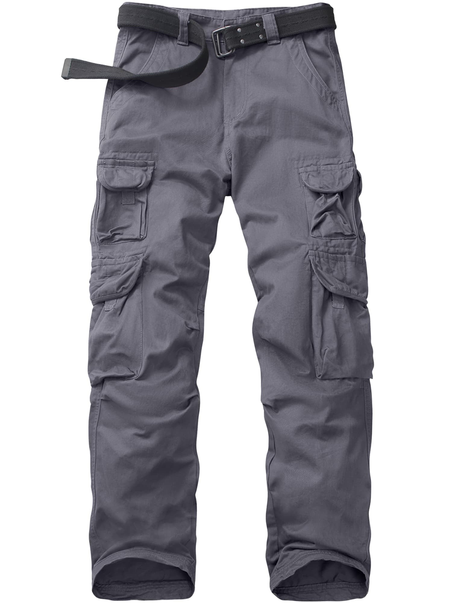 Asfixiado Cargo Pants for Men Black Cotton Pants Casual Travel Hiking Trousers Heavy Duty Workwear with 10 Pockets (No Belt)