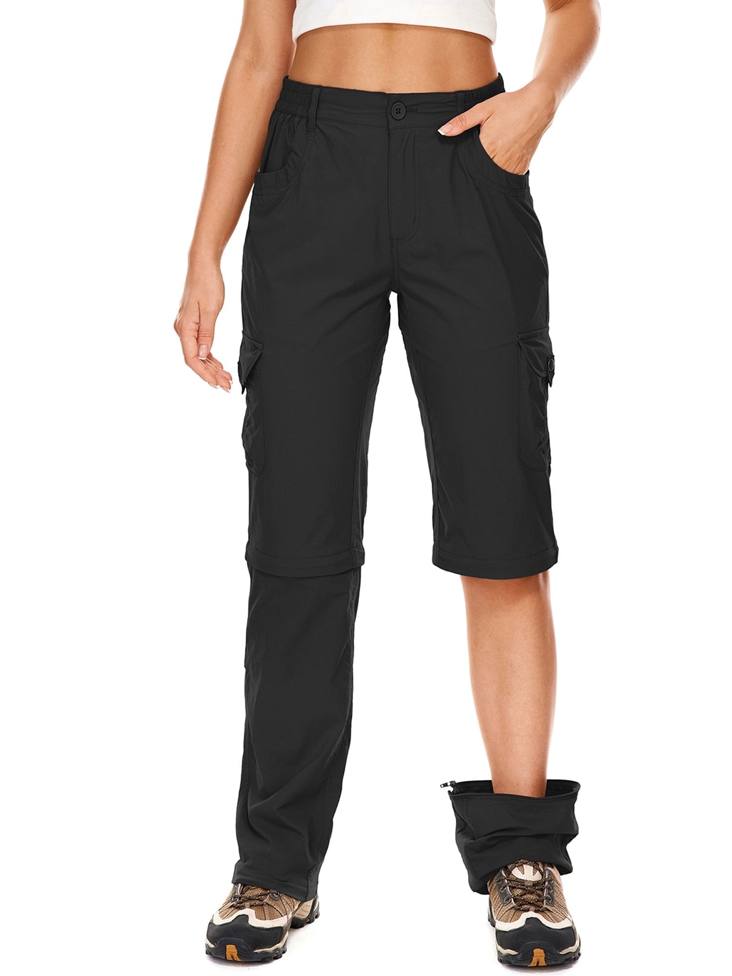 POENTAB Women's Cargo Hiking Pants Water Resistant Elastic Waist Travel Pants Outdoor Fishing Trousers for All Seasons