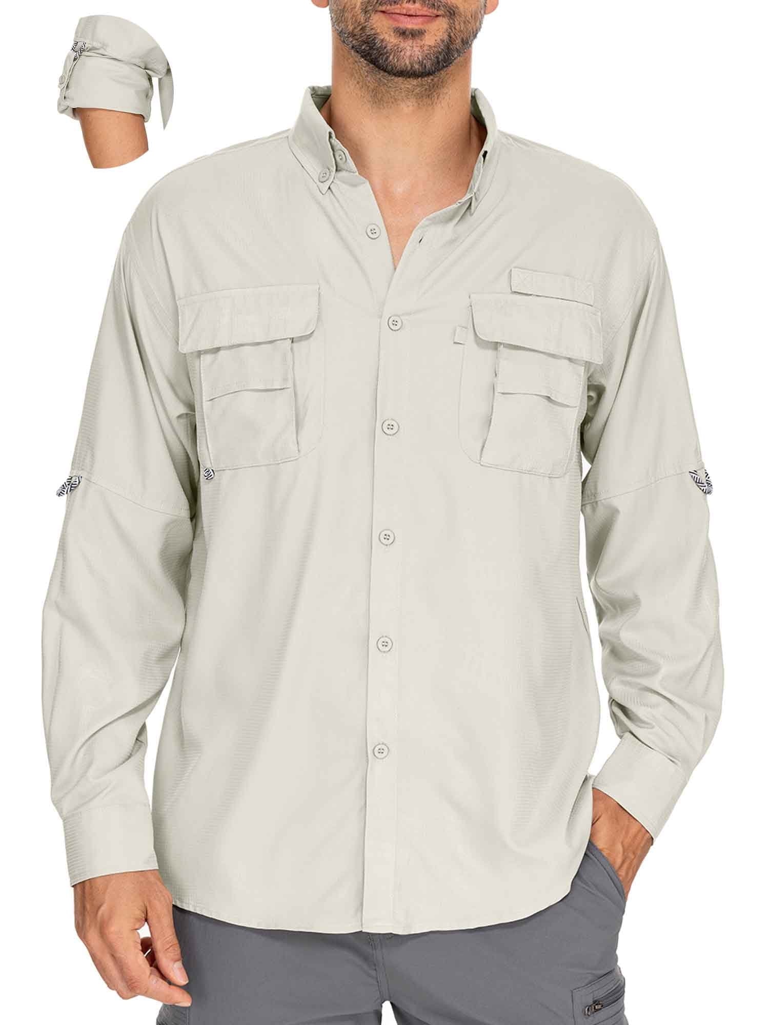 FEN AI Mens Work Shirts Long Sleeve Hiking Fishing UV Shirt Quick Dry Tops Convertible Short Sleeve Shirts Men for Travel Outdoor Safari Khaki