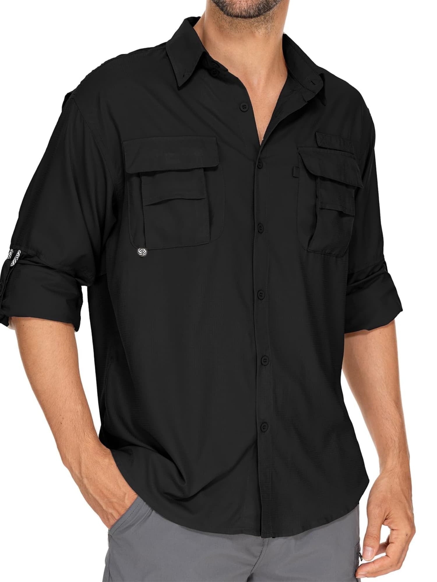 FEN AI Mens Work Shirts Long Sleeve Hiking Fishing UV Shirt Quick Dry Tops Convertible Short Sleeve Shirts Men for Travel Outdoor Safari Khaki