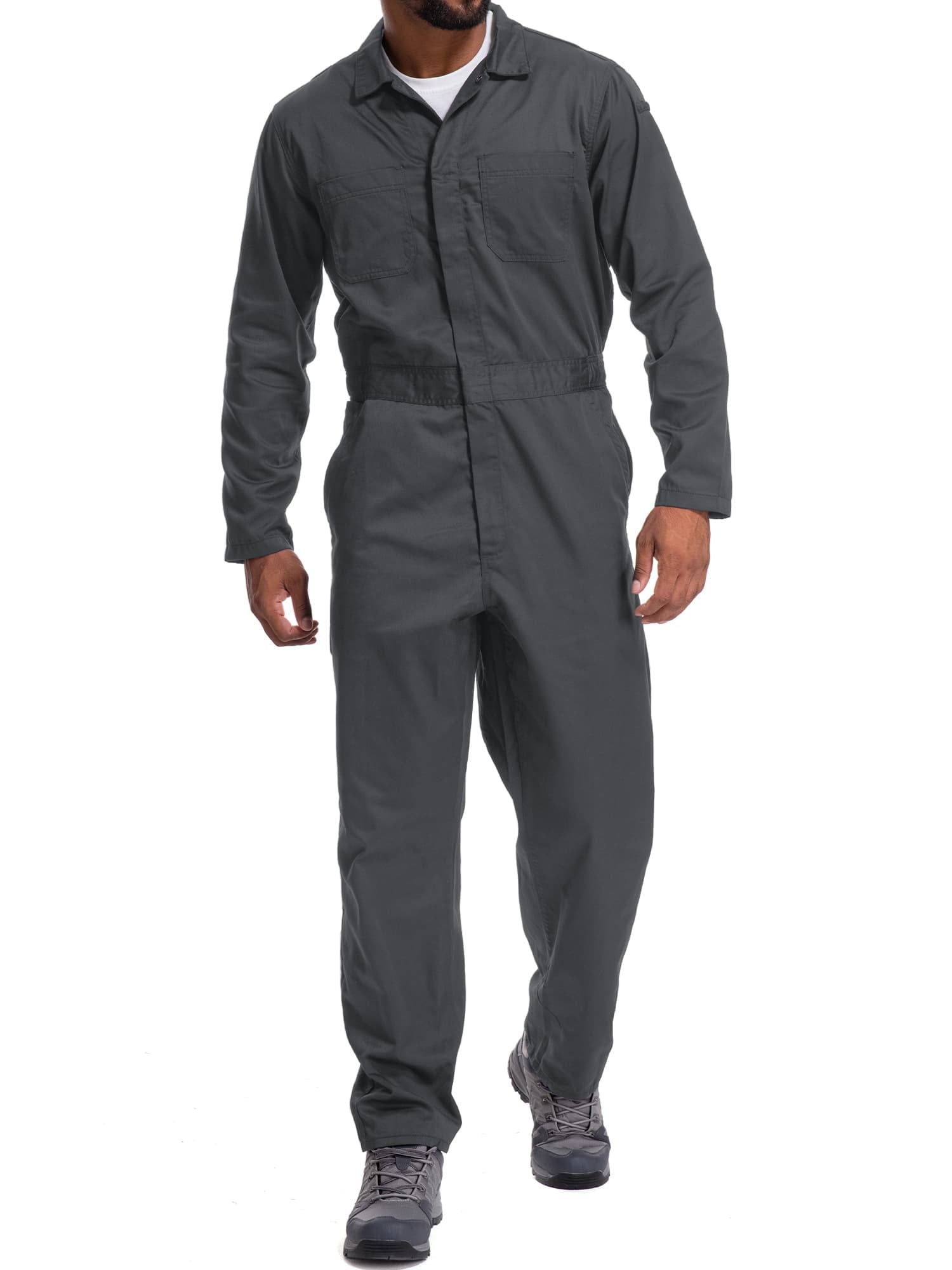 Asfixiado Men's Long Sleeve Coverall Multi Pockets Black Overalls Workwear for Men Stain & Wrinkle Resistant Work Jumpsuit