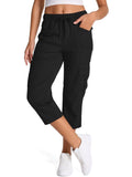 FEN AI Womens Cargo Capri with 8 Pockets Lightweight Quick Dry Hiking Summer Pants for Travel Casual Trousers Black