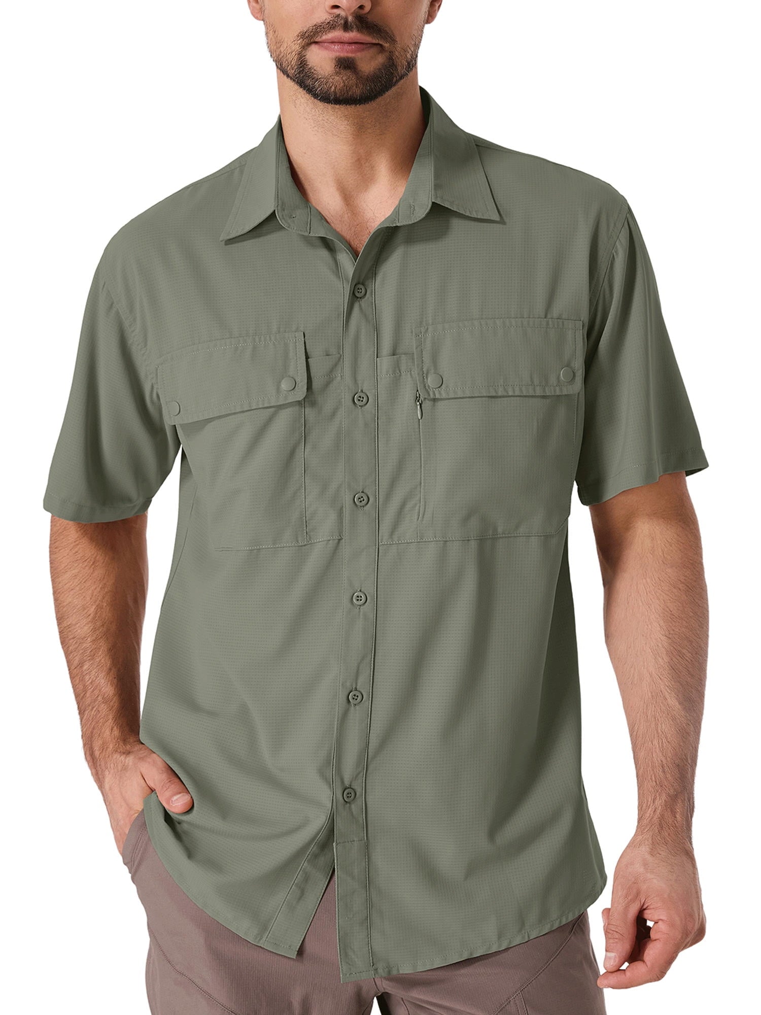 POENTAB Short Sleeve Fishing Shirts for Men Quick Dry Sun Protection UPF 50+ Button Down Shirt Hiking Safari Beach Travel Clothes