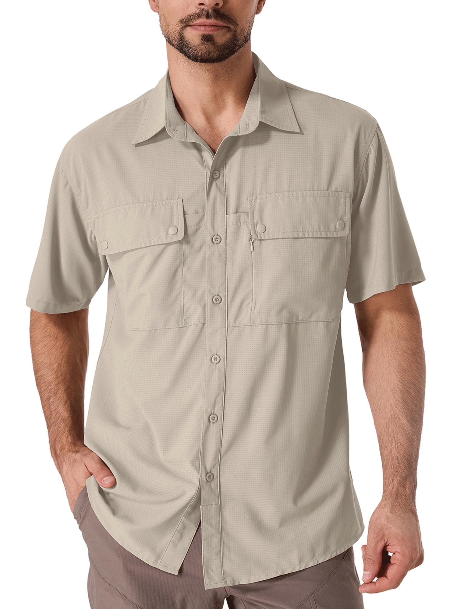 POENTAB Short Sleeve Fishing Shirts for Men Quick Dry Sun Protection UPF 50+ Button Down Shirt Hiking Safari Beach Travel Clothes