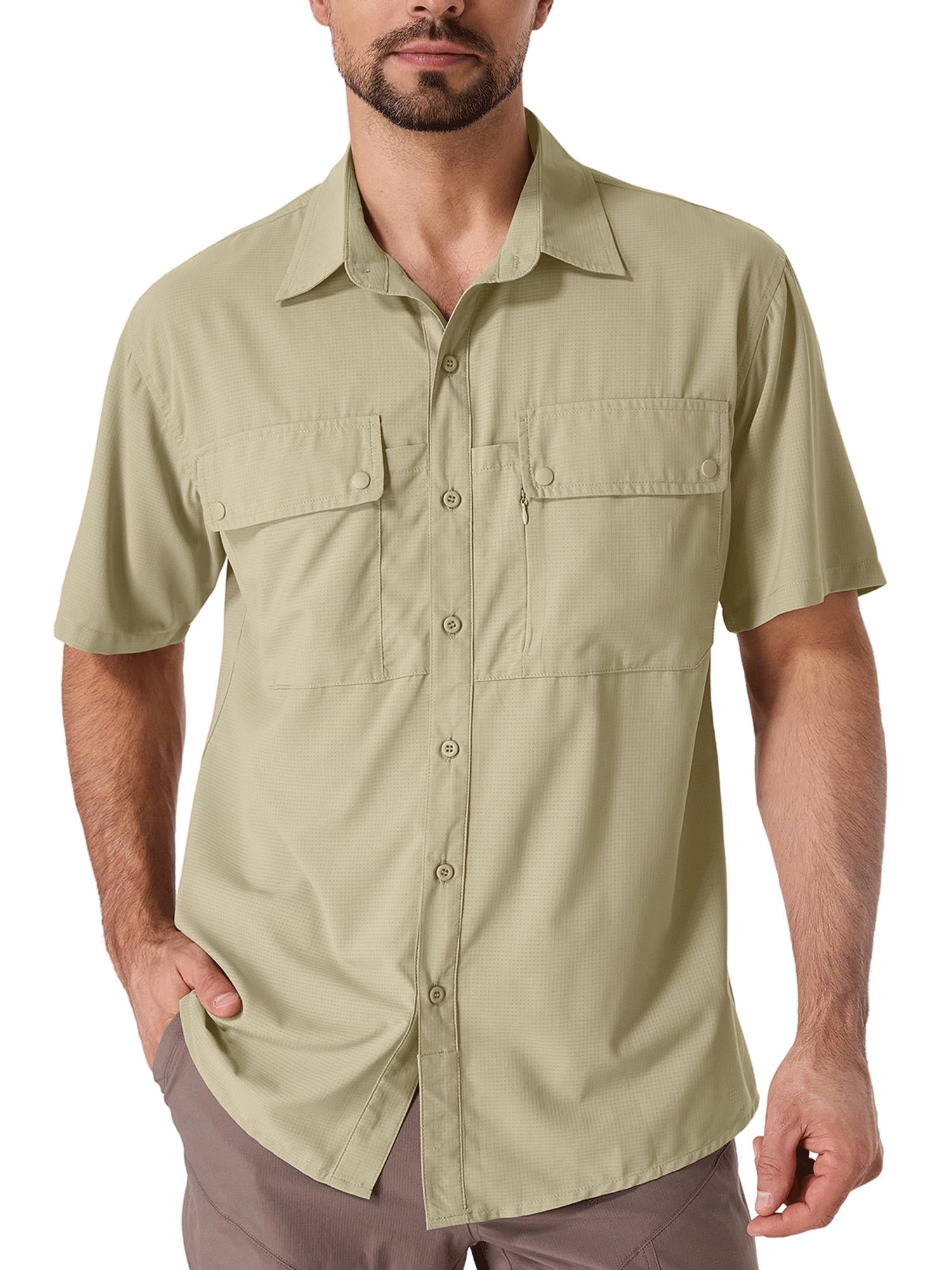 POENTAB Short Sleeve Fishing Shirts for Men Quick Dry Sun Protection UPF 50+ Button Down Shirt Hiking Safari Beach Travel Clothes