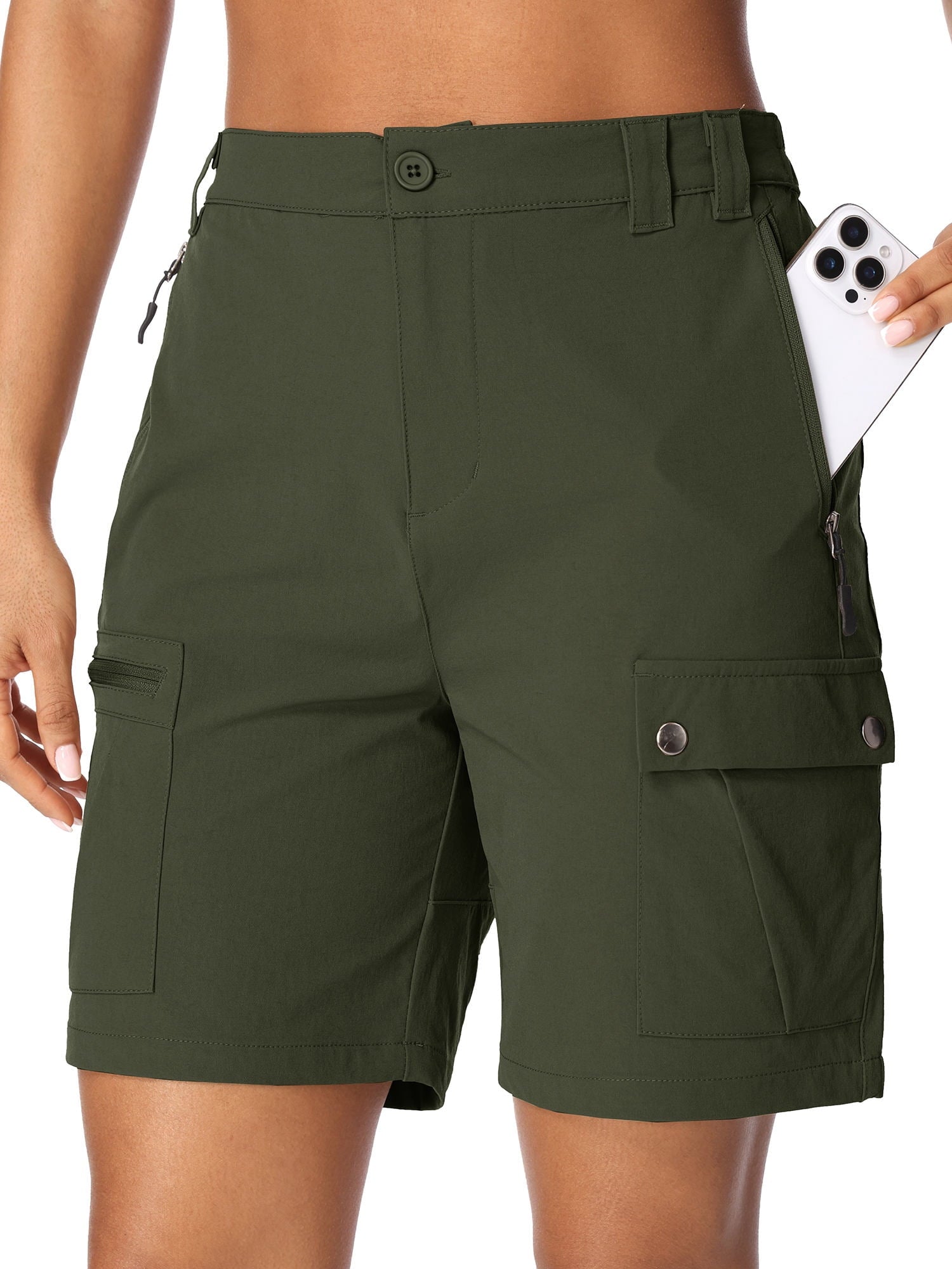 POENTAB Women's Hiking Cargo Shorts with Pockets Quick Dry Lightweight Fishing Work Shorts for Women Casual Travel Summer
