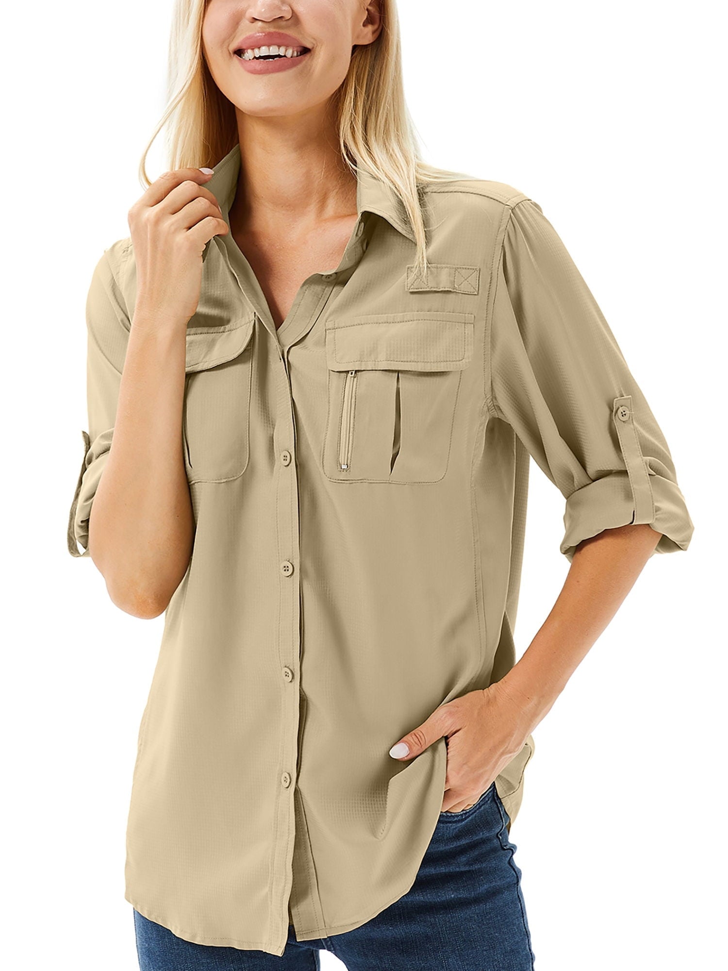 FEN AI Long Sleeve Casual Shirts for Women Button Down Quick Dry Hiking Fishing Gardening Shirt UPF 50+ UV Sun Protection Summer Fall Tops