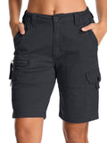 FEN AI Womens Bermuda Cargo Shorts Black with 7 Pockets Elastic High Waist Casual Summer Shorts for Ladies Travel Outdoor Wear