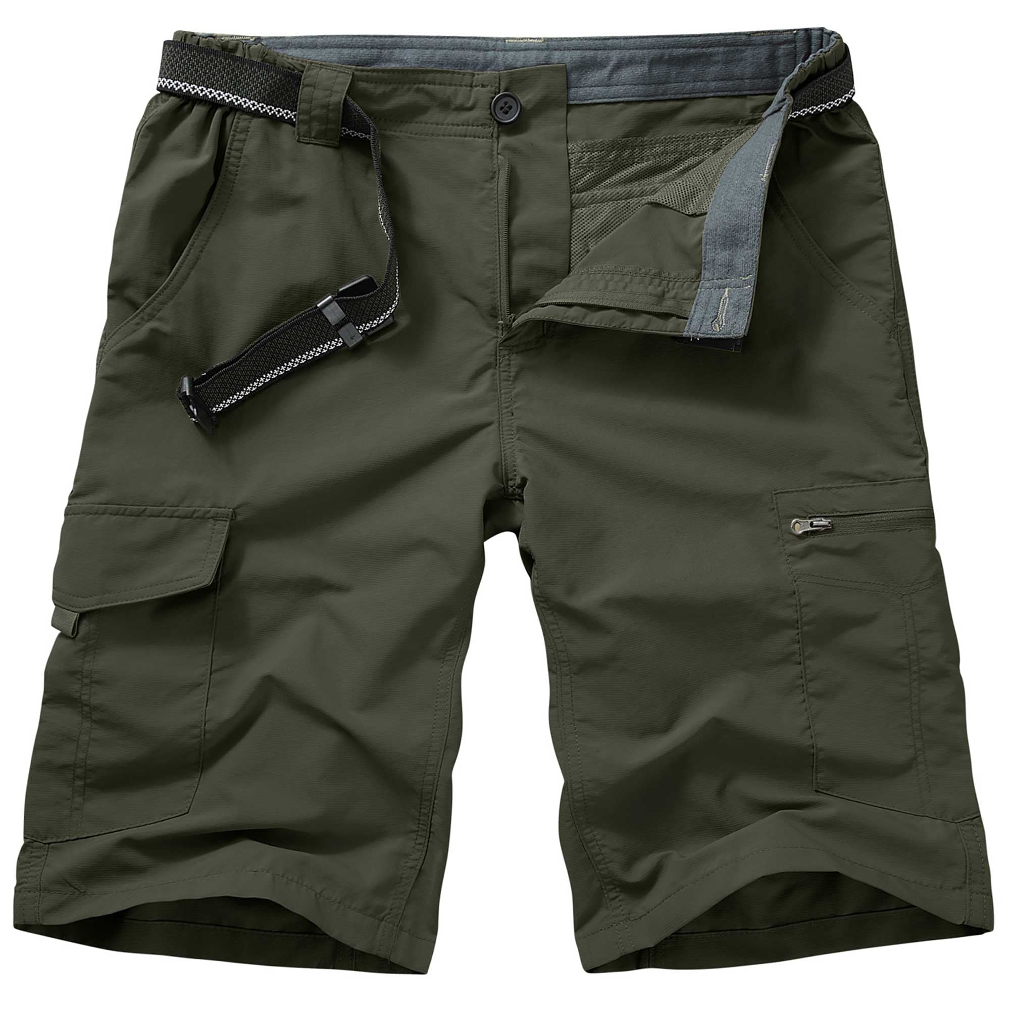 FEN AI Men Outdoor Casual Shorts Expandable Waist Quick Dry Cargo Fishing Short Water Resistant Lightweight Workwear Grey