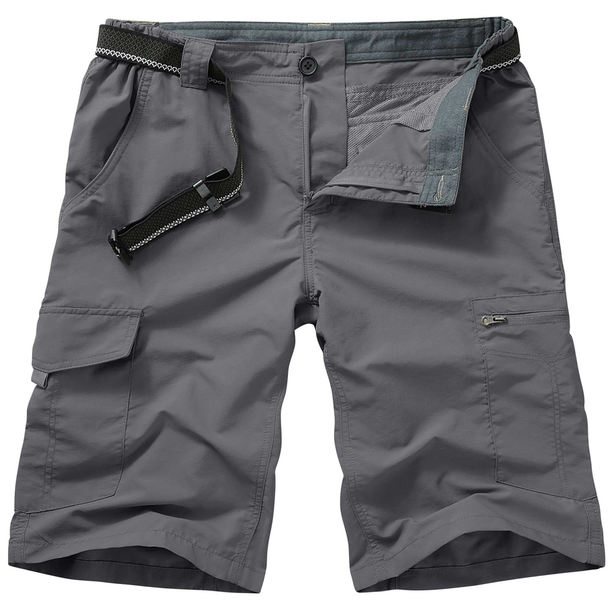 FEN AI Men Outdoor Casual Shorts Expandable Waist Quick Dry Cargo Fishing Short Water Resistant Lightweight Workwear Grey