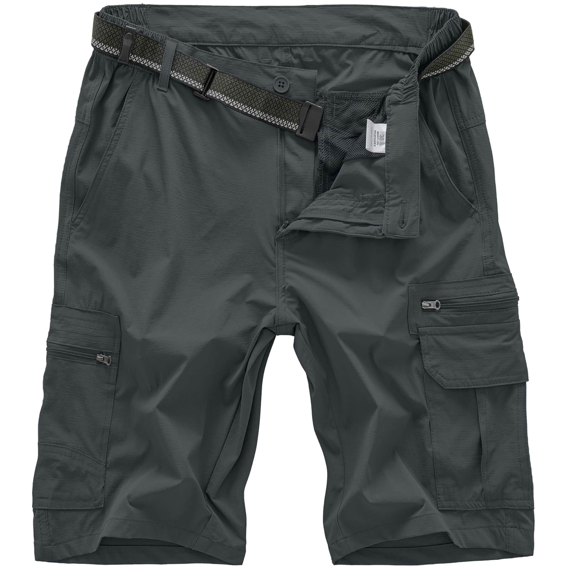 FEN AI Hiking Fishing Shorts for Men Multi Pockets Cargo Work Shorts Elastic Waist Casual Short Outdoor Wear Grey