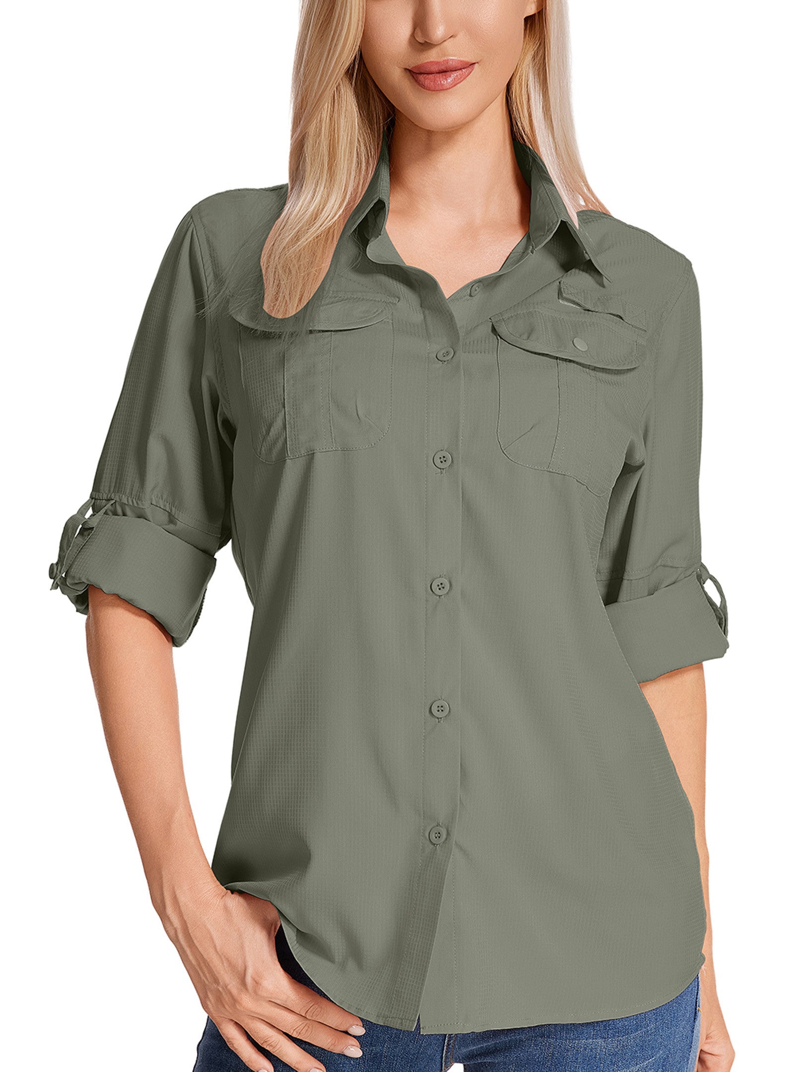 POENTAB Long Sleeve Casual Shirts for Women Button Down Hiking Fishing Gardening Shirt UPF 50+ UV Sun Protection Summer Fall Tops