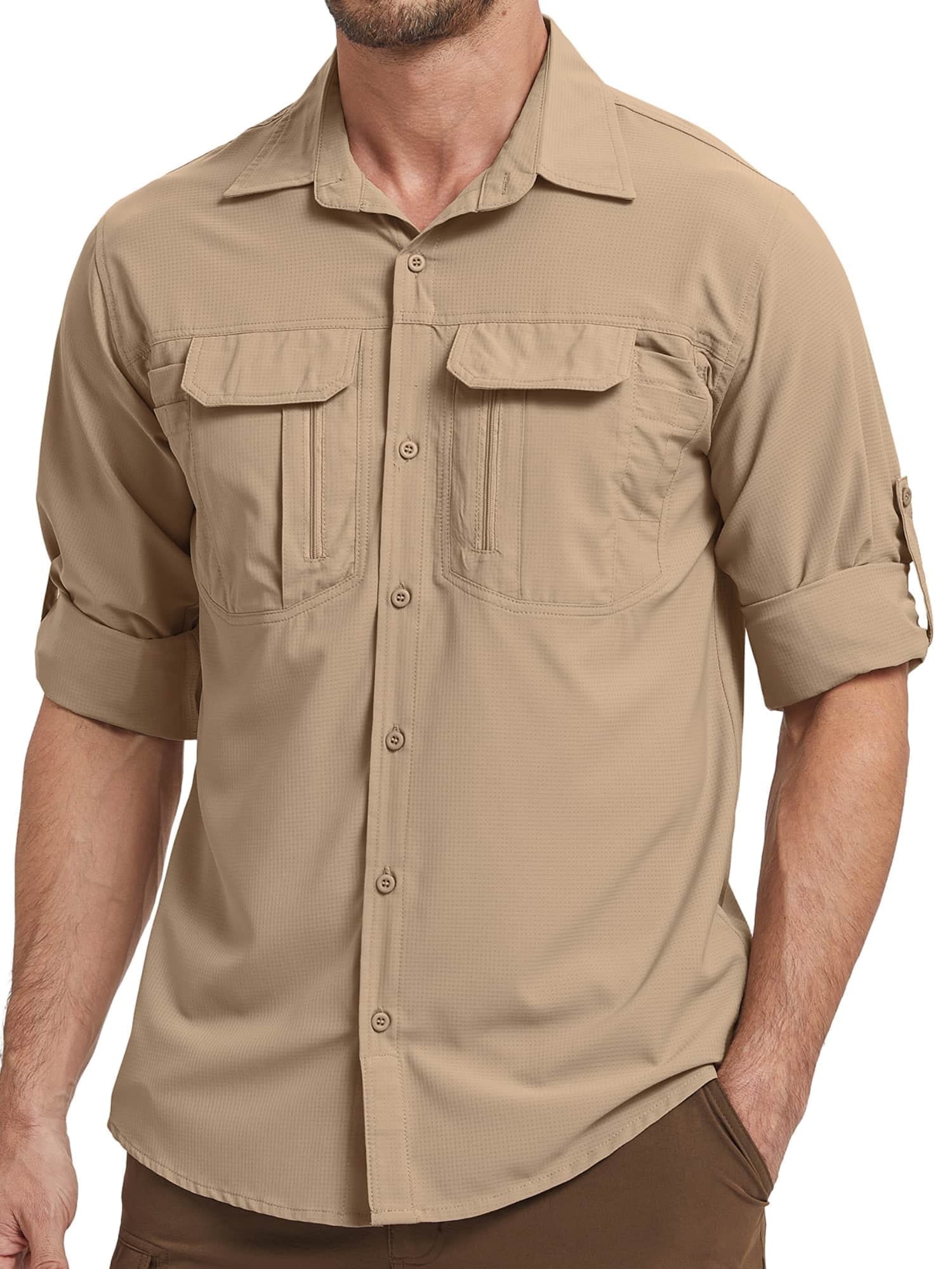 liyiyiyia Long Sleeve Hiking Fishing Shirts for Men Quick Dry Button Down Work Shirt Sun Protection UV UPF 50 Outdoor Safari Tops