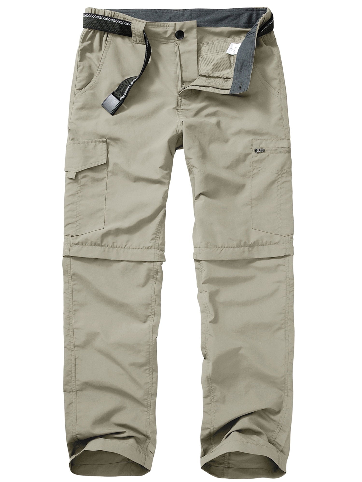 POENTAB Mens Hiking Pants Convertible Zip Off Lightweight Quick Dry Fishing Safari Camping Work Pants with Belt