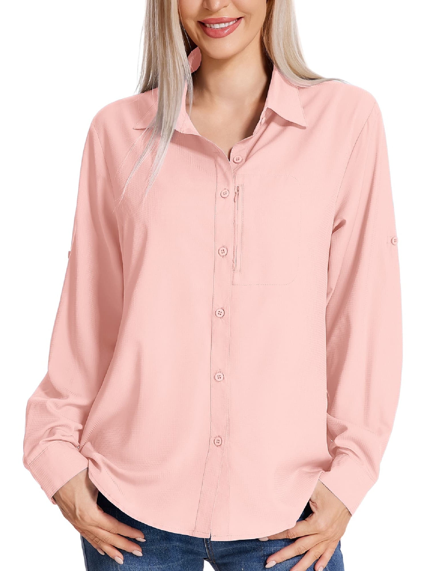 FEN AI Women's Long Sleeve Button Down Shirts Quick Dry Travel Sun Protection Fishing Hiking Shirt Outdoor Tops