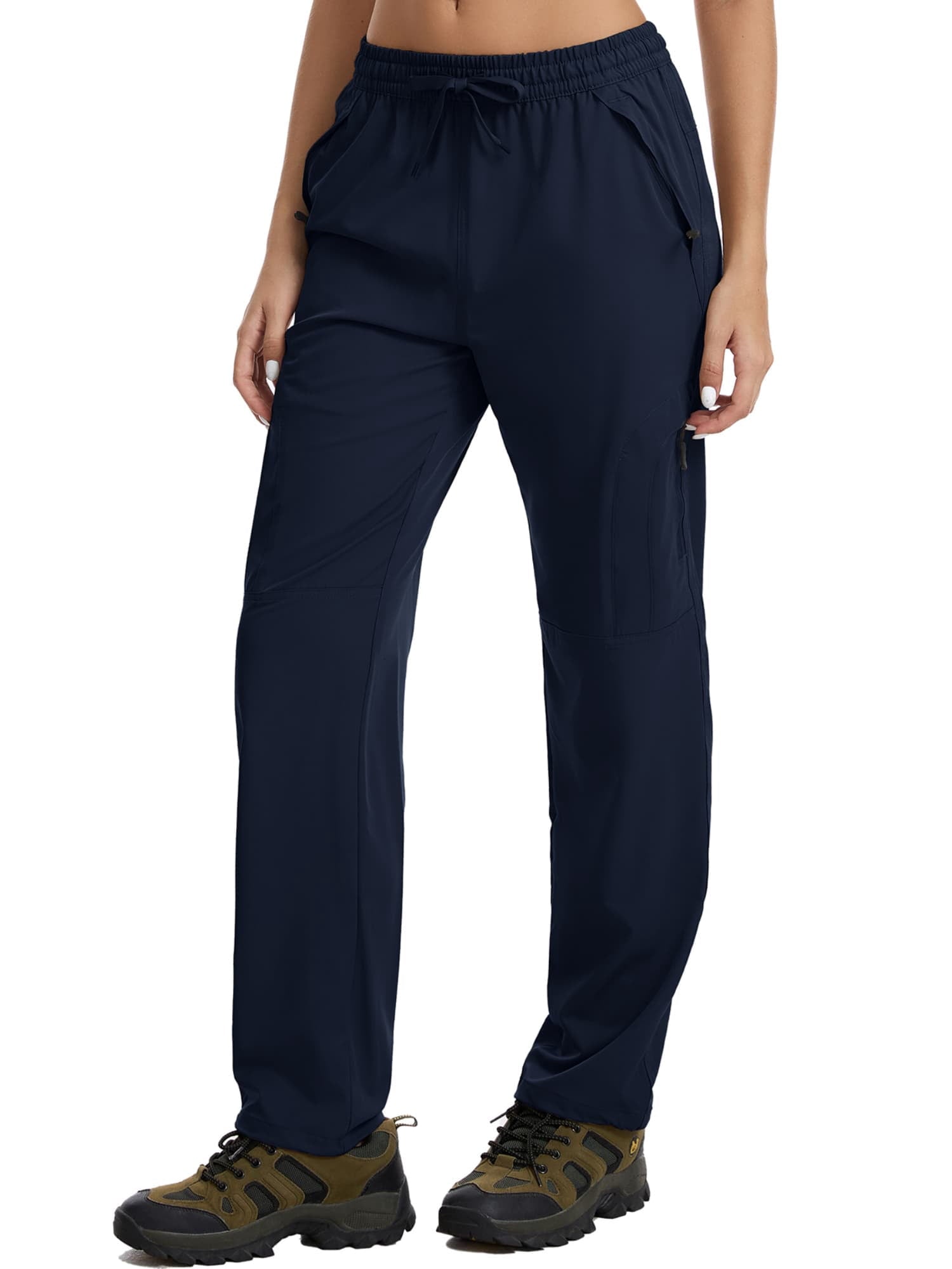 FEN AI Black Cargo Pants Women Quick Dry Hiking Pant UPF 50 Lightweight Work Camping Travel Trousers with Deep Pockets