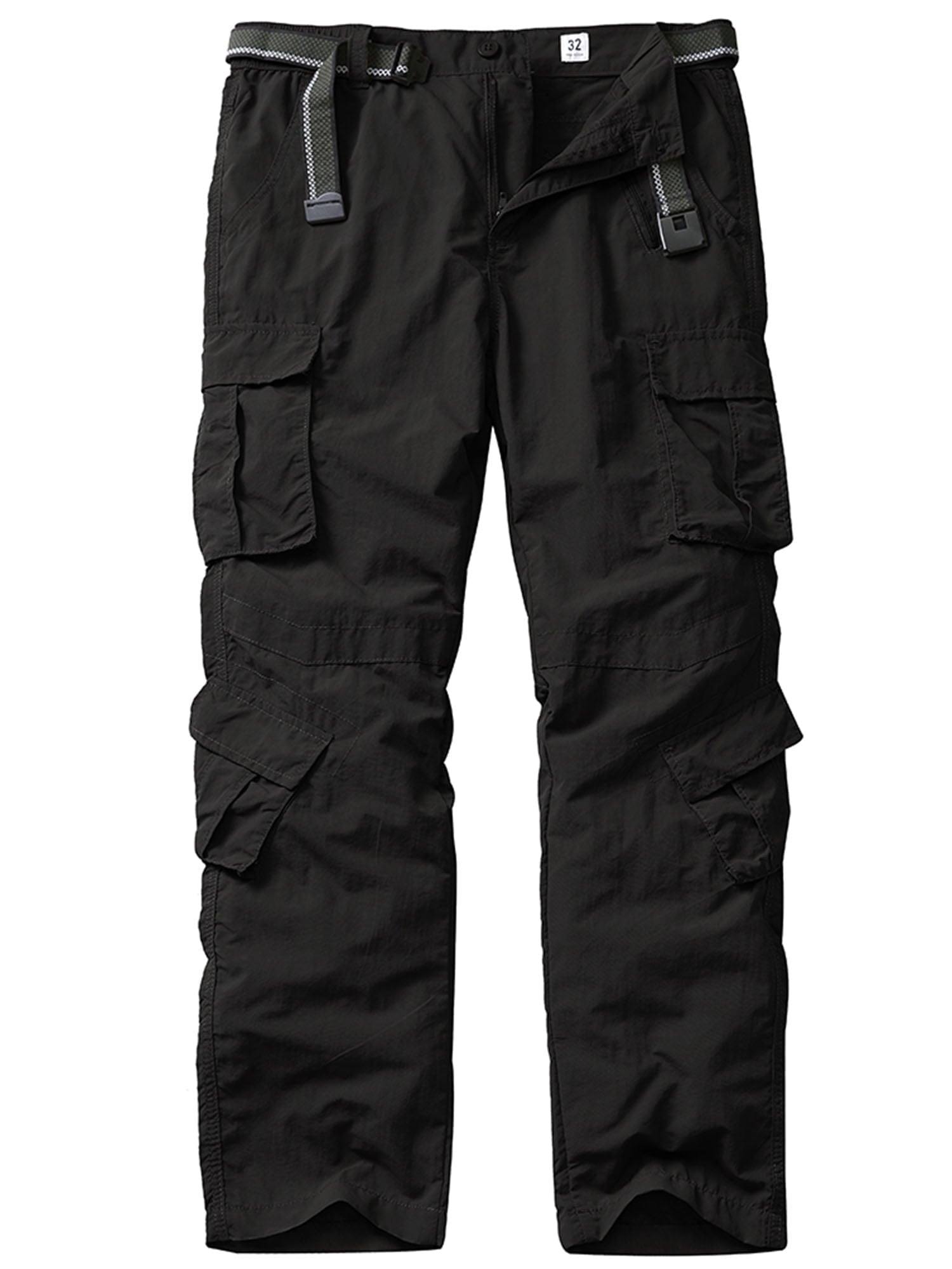 Asfixiado Black Cargo Hiking Pants Men Quick Drying Fishing Pant Casual Trousers with 8 Pockets Lightweight Outdoor UPF 50+ Work Pants