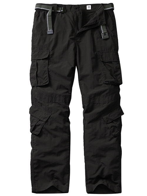 Asfixiado Black Cargo Hiking Pants Men Quick Drying Fishing Pant Casual Trousers with 8 Pockets Lightweight Outdoor UPF 50+ Work Pants