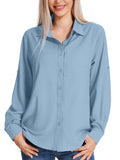 FEN AI Women's Long Sleeve Button Down Shirts Quick Dry Travel Sun Protection Fishing Hiking Shirt Outdoor Tops