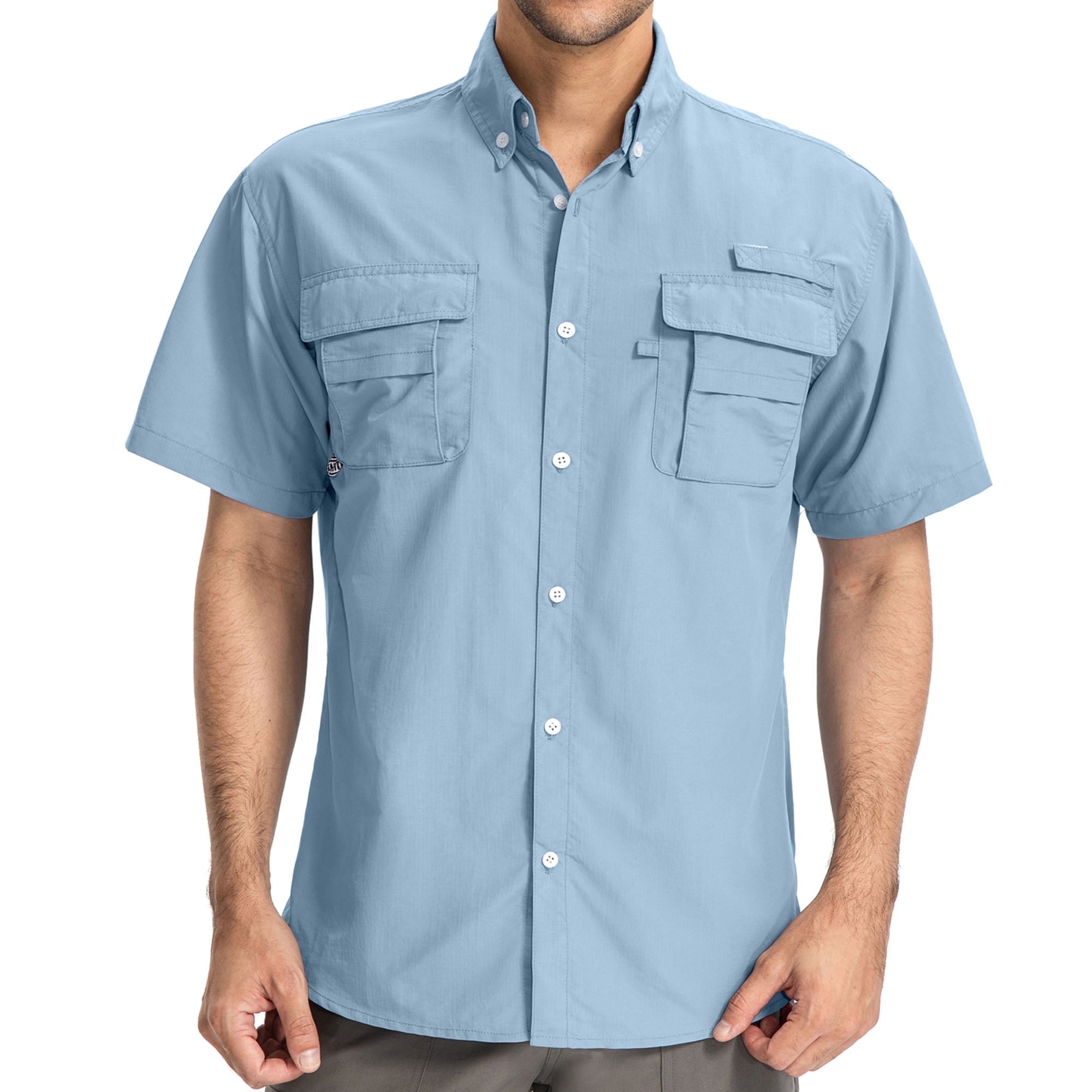 Men's Short Sleeve Fishing Shirts Sun Protection UV Hiking Cooling Quick Dry Shirts for Summer Beach Casual Tops