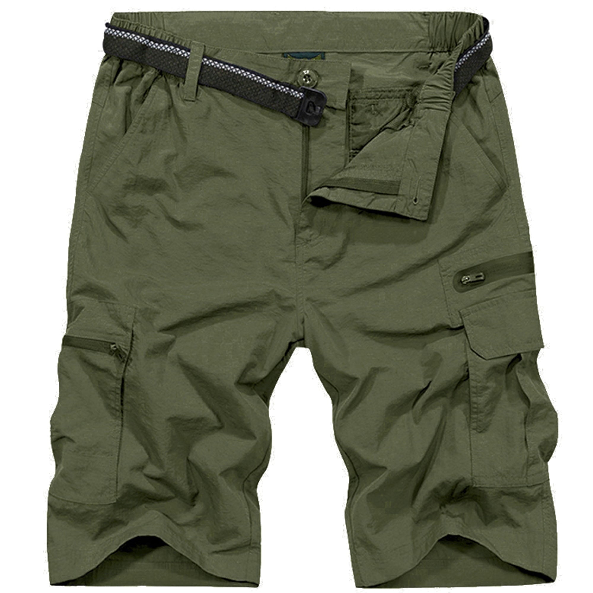 FEN AI Hiking Fishing Shorts for Men Multi Pockets Cargo Work Shorts Elastic Waist Casual Short Outdoor Wear Grey