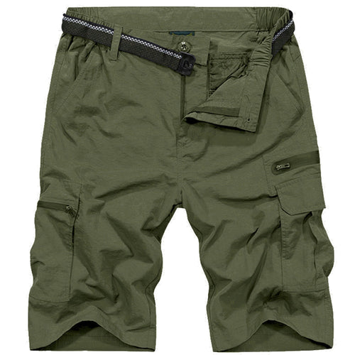 FEN AI Hiking Fishing Shorts for Men Multi Pockets Cargo Work Shorts Elastic Waist Casual Short Outdoor Wear Grey