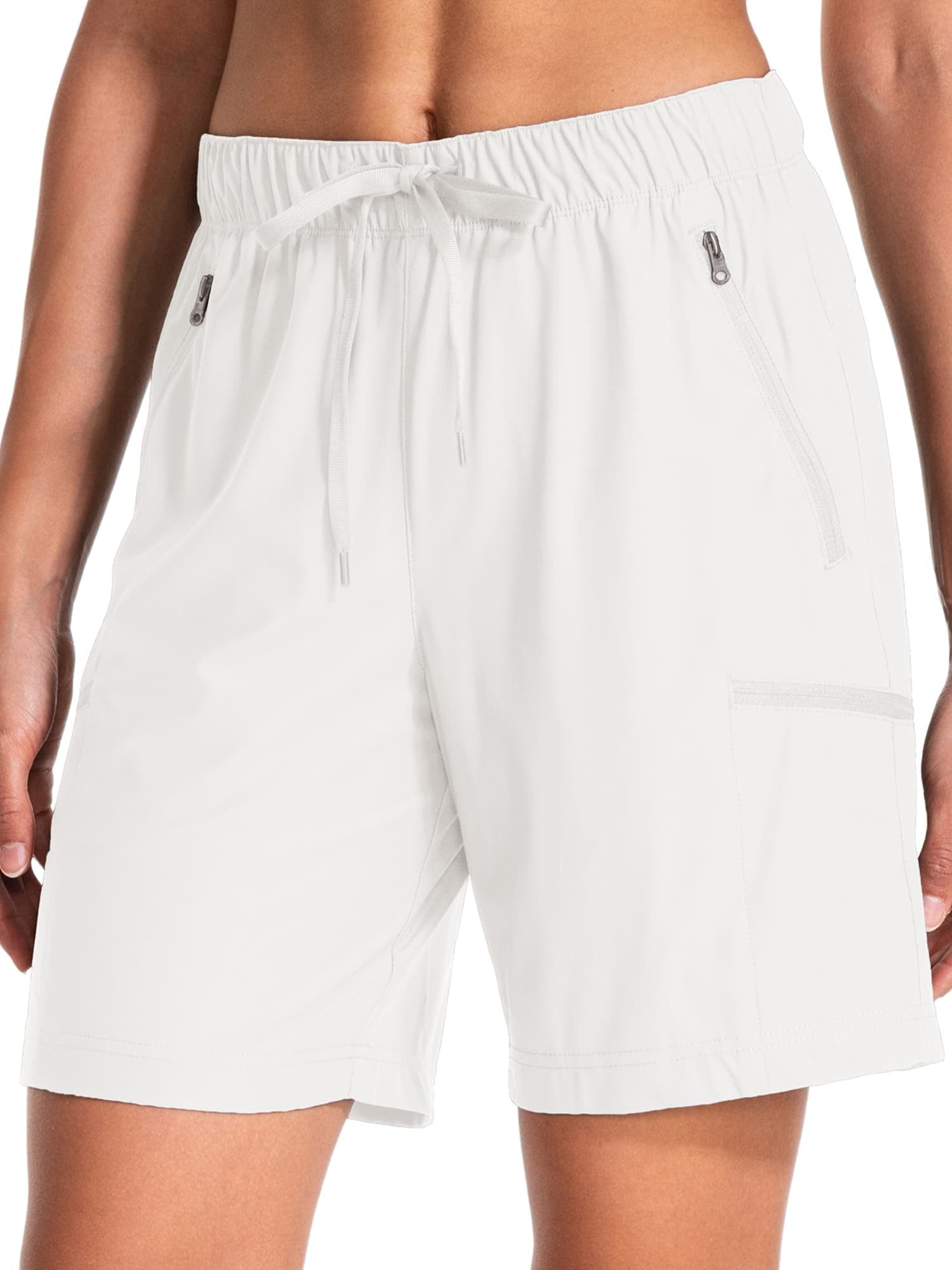 FEN AI Women's Hiking Black Cargo Shorts Quick Dry Lightweight Summer Shorts for Ladies Travel Outdoor Wear with Zipper Pockets